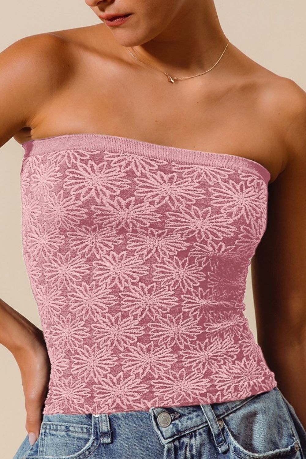 Jacquard Floral Two Tone Seamless Tube Top