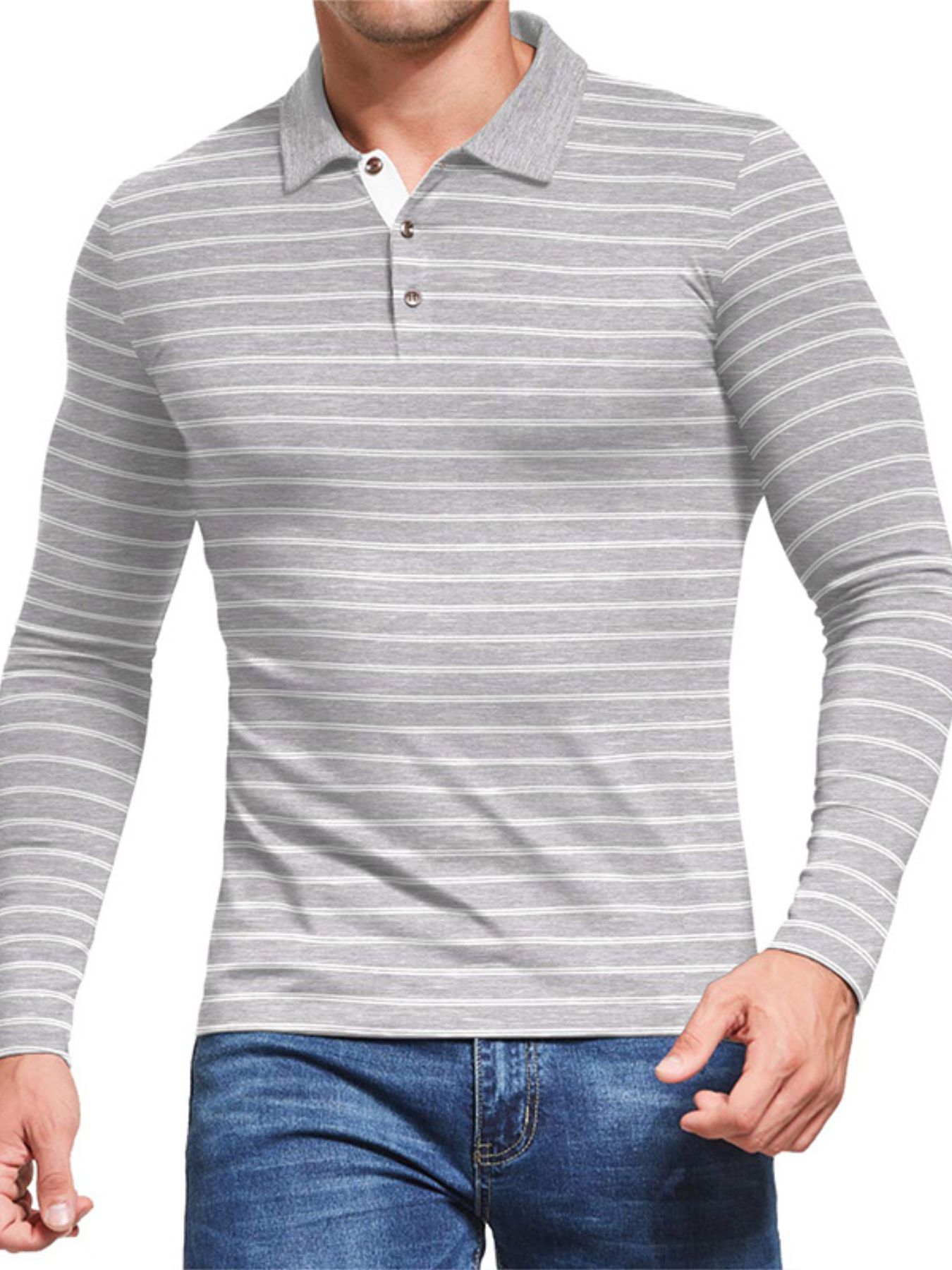 Men's Striped Long Sleeve Polo Shirt