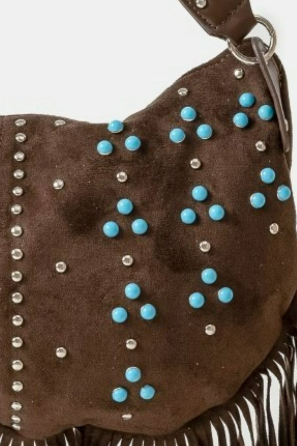 Fame Studded Pattern Multi Fringe Hobo Shoulder Bag