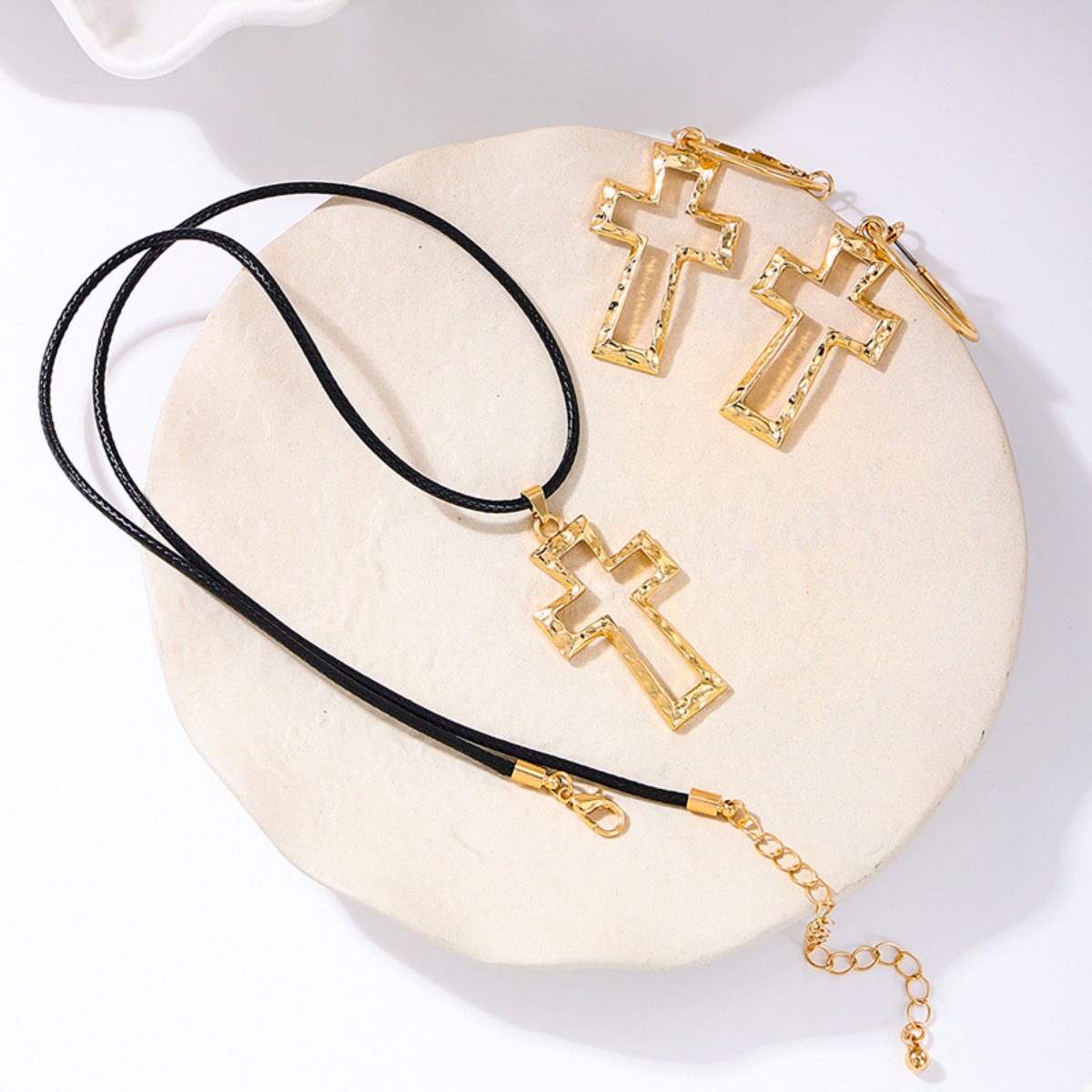 Cross Pendant Necklace & Hoop Earrings Jewelry Set