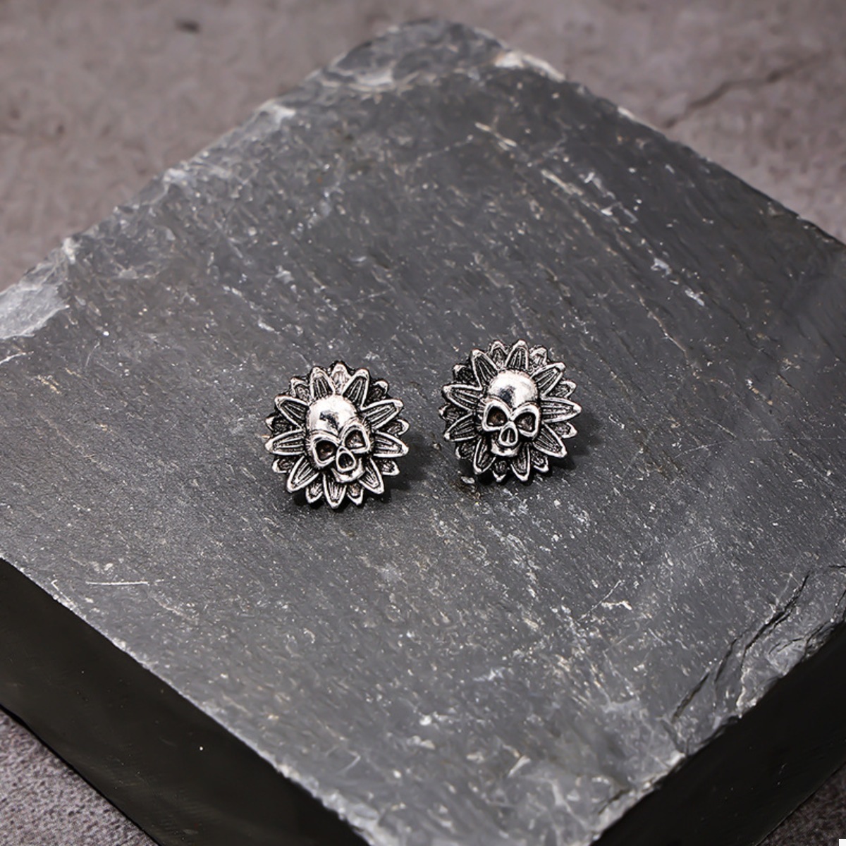 Halloween Skull Sunflower Stud Earrings
