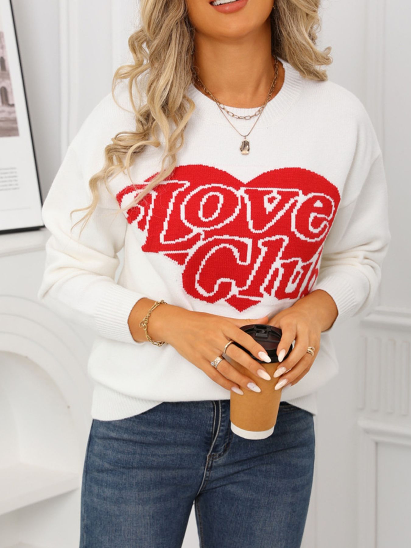 Valentine's Day Love Club Heart Graphic Sweater