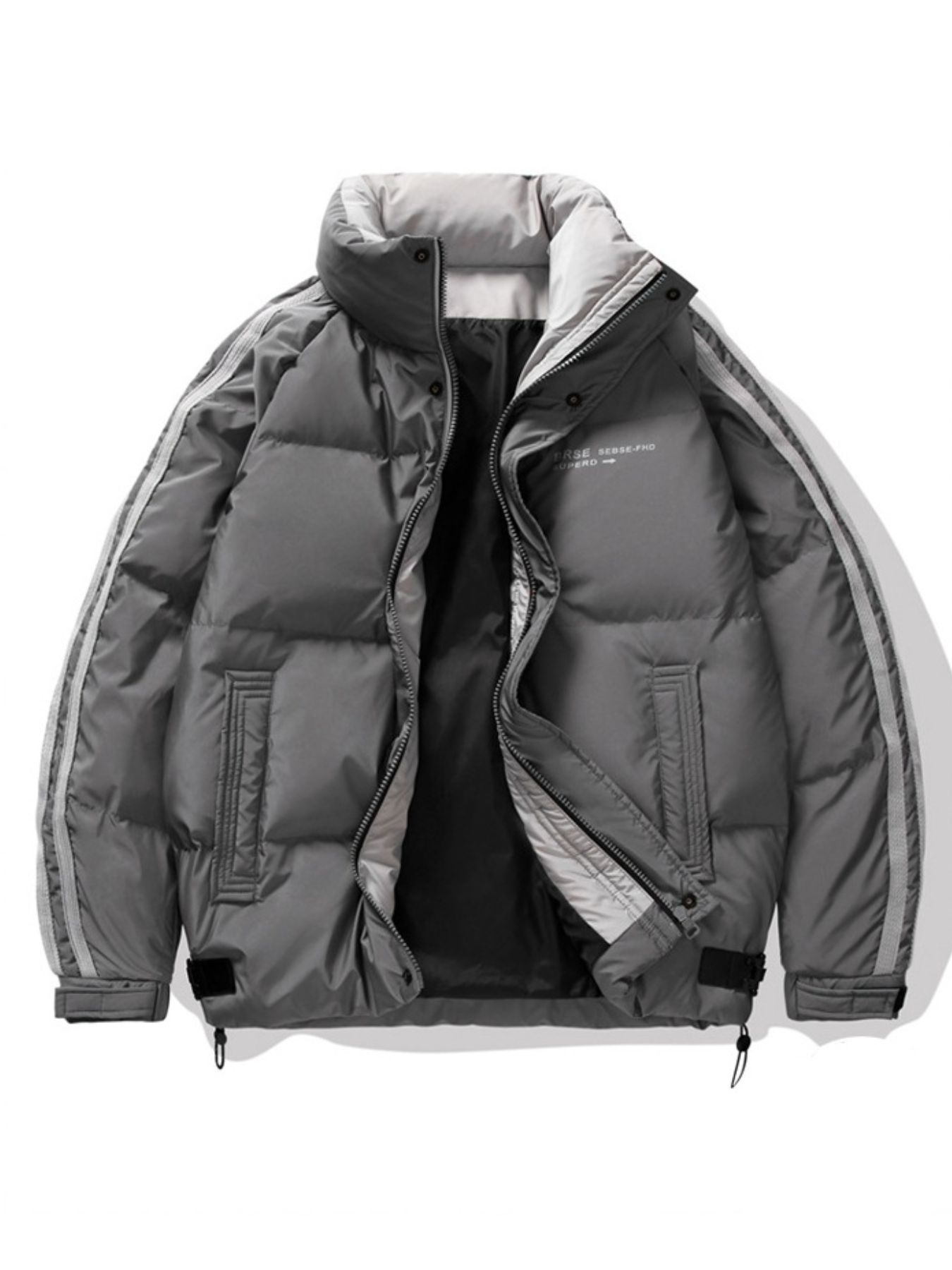 Men's Plus Size Striped Padded Puffer Jacket