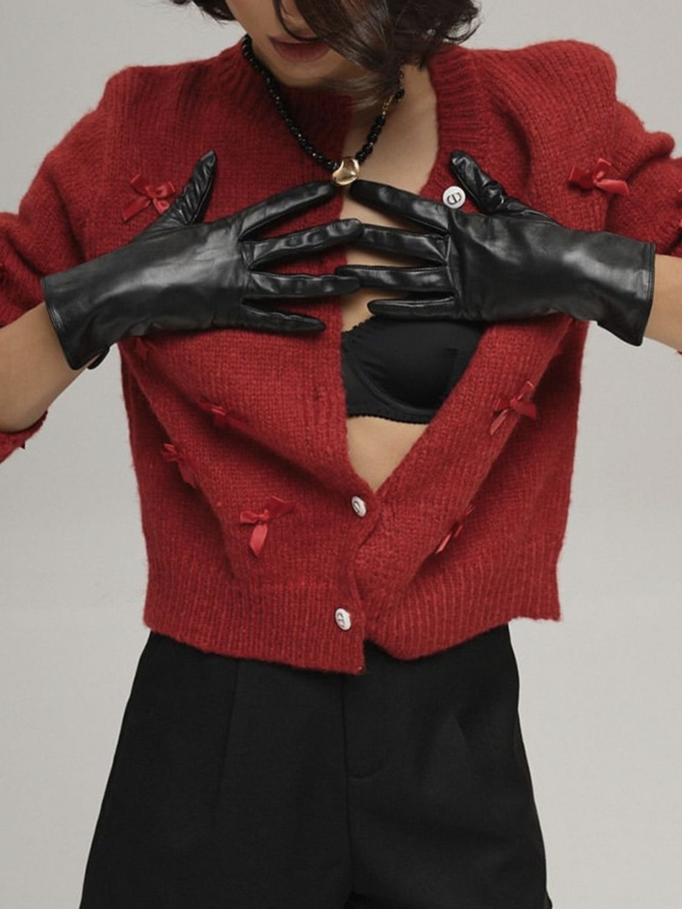 Bow Button Up Long Sleeve Cardigan