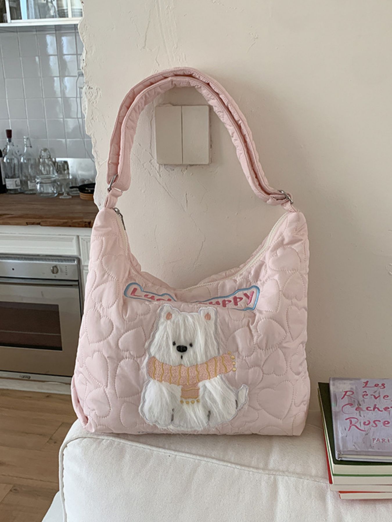 Cute Bear Applique Crossbody Bag