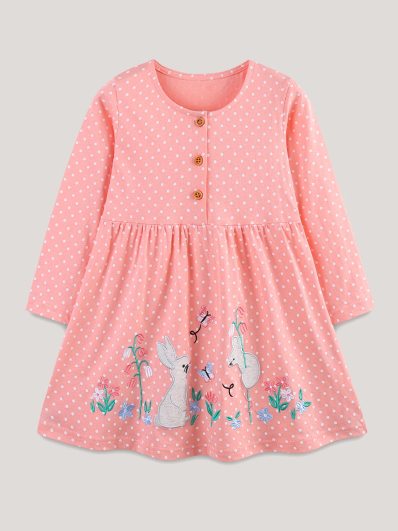 Children's Polka Dot Bunny Long Sleeve Dress 2
