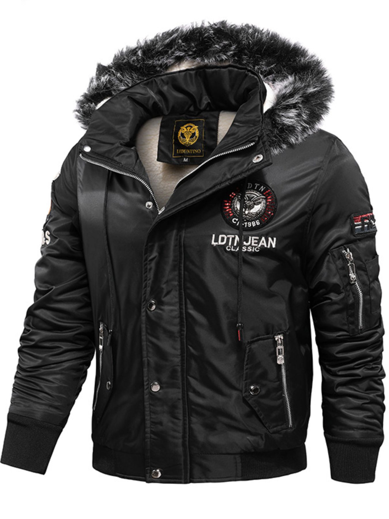 Men's Plus Size Winter Warm Fur Hooded Bomber Jacket