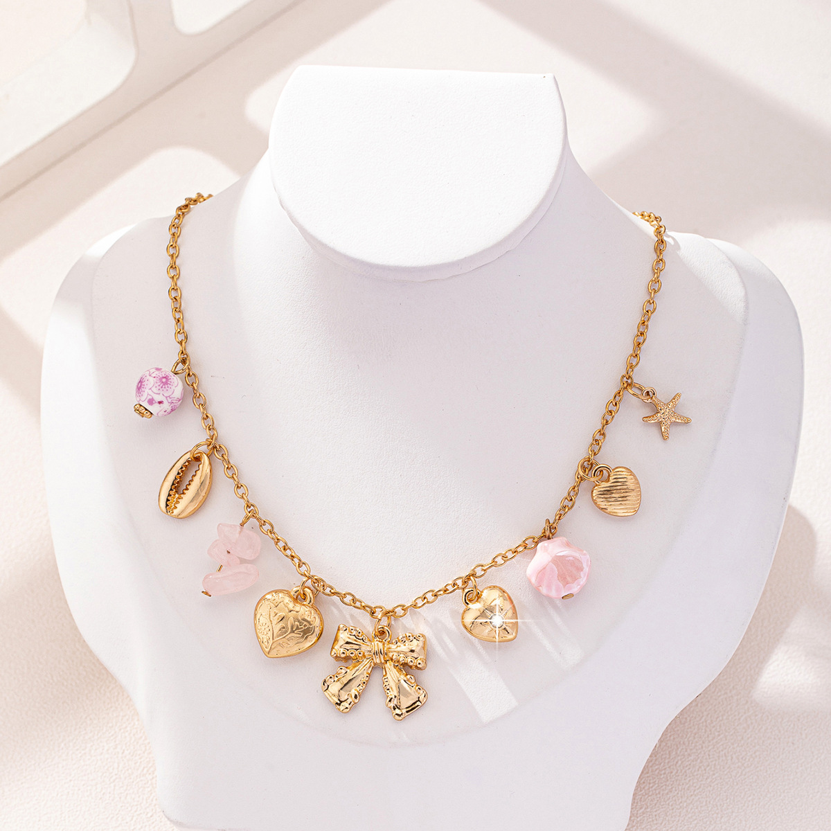 Heart and Butterfly Bow Ocean Multi-Pendant Necklace