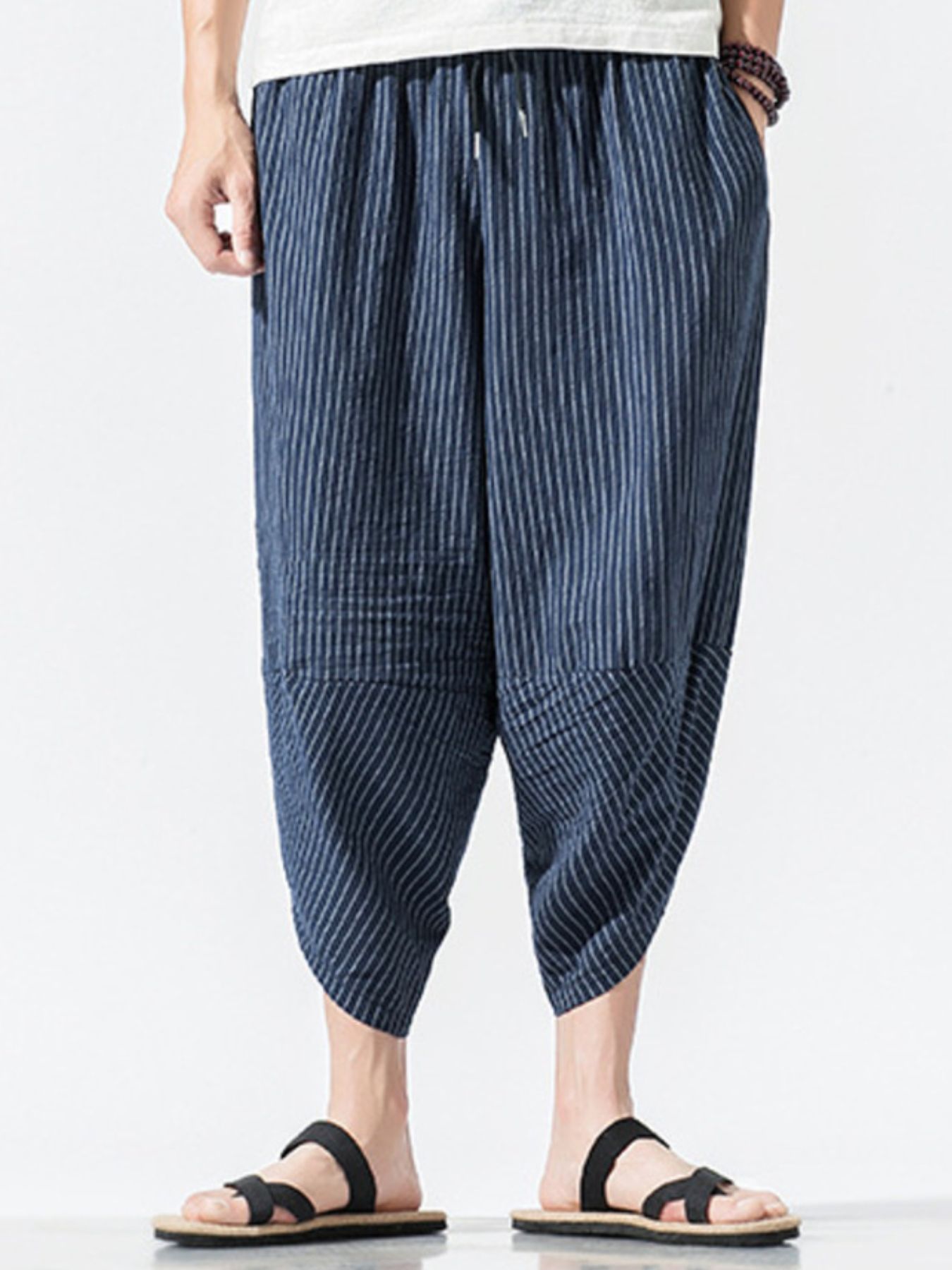 Men's Plus Size Striped Wide Leg Pants