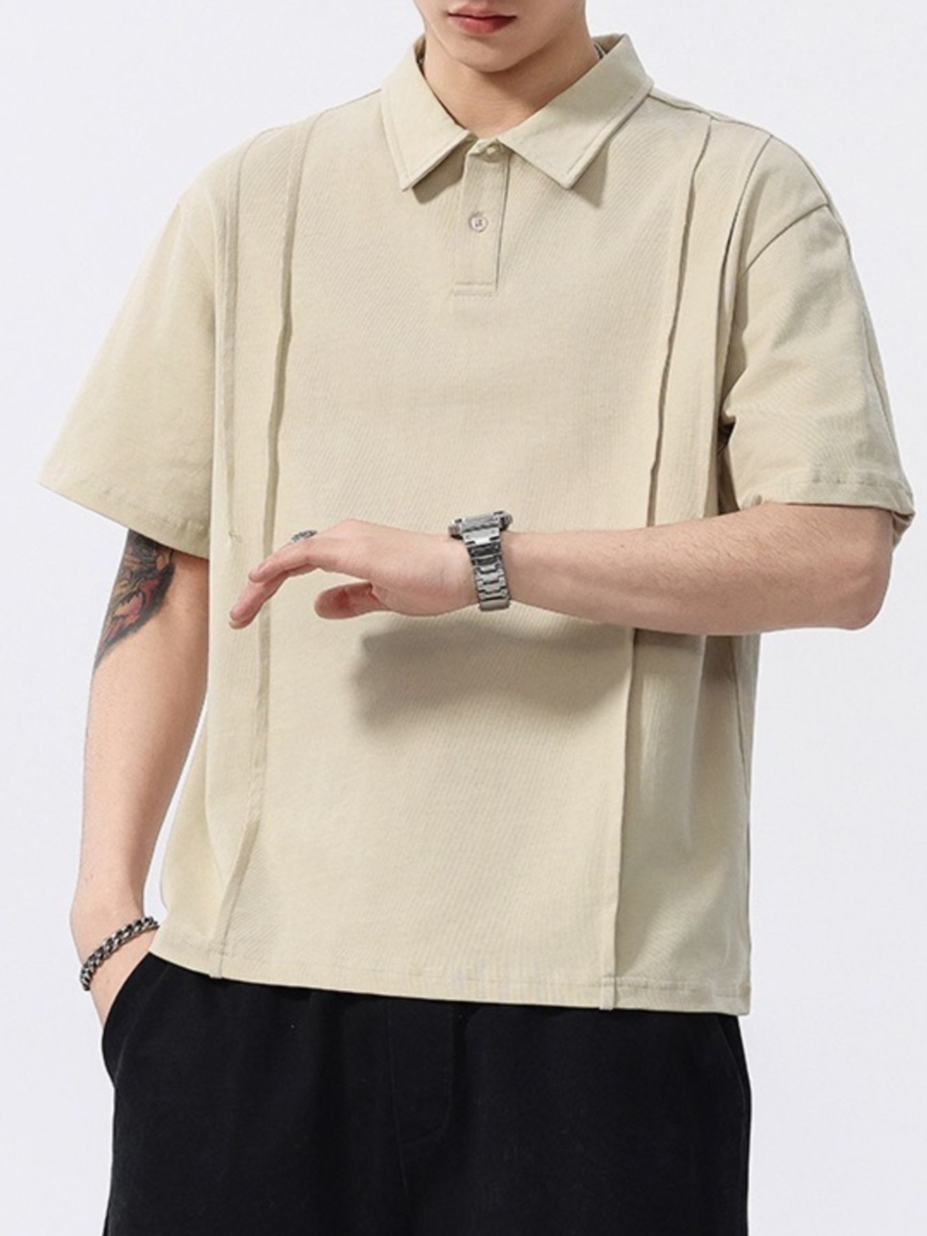 Men's Full Size Button Detail Short Sleeve Polo Plus Size