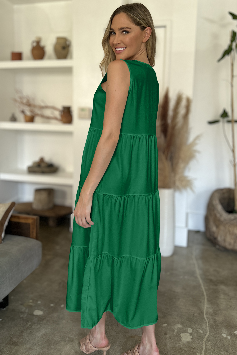 V-Neck Sleeveless Midi Tiered Dress