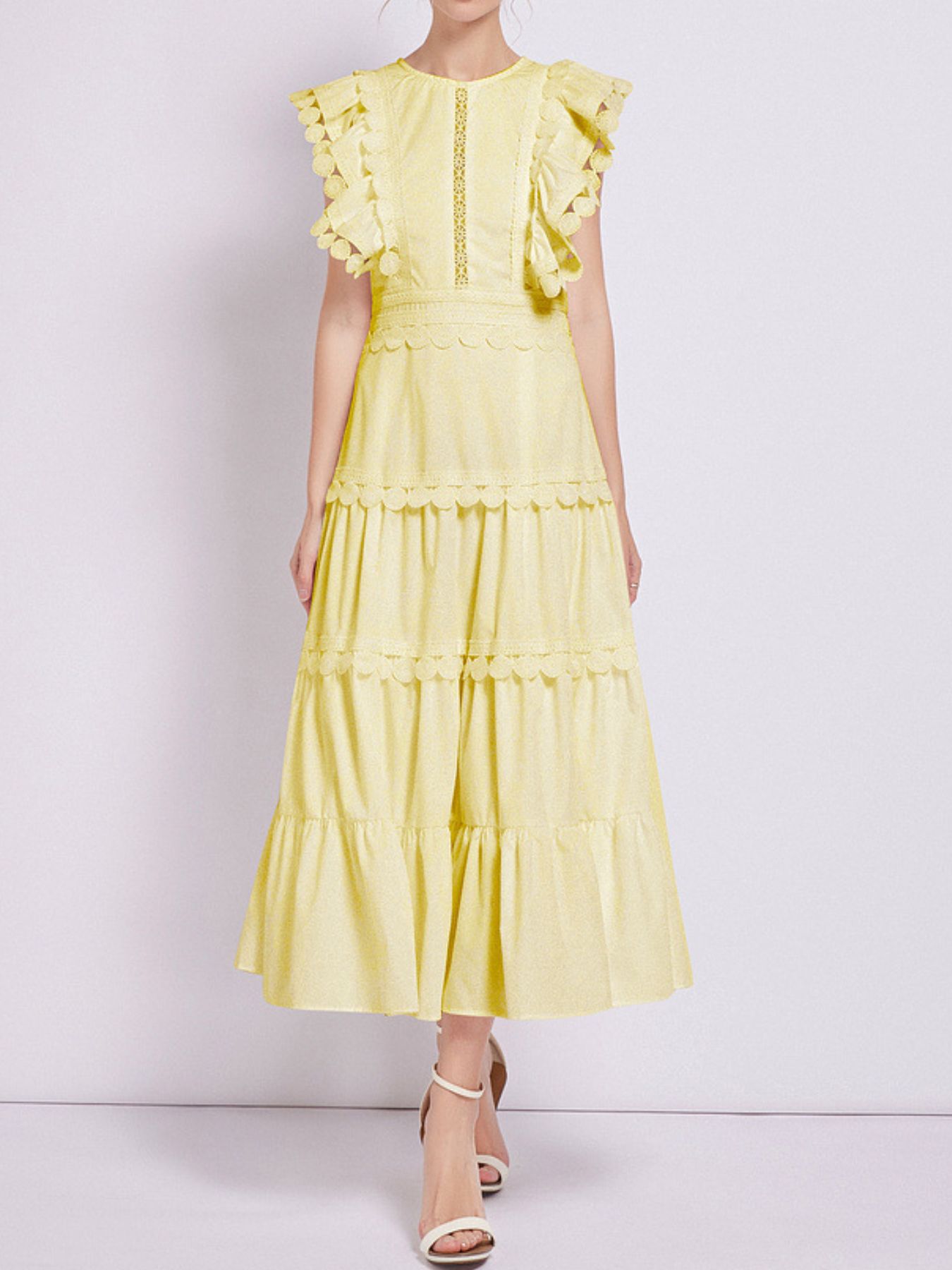 Sleeveless Ruffled Tiered Dress with Embroidered Trim