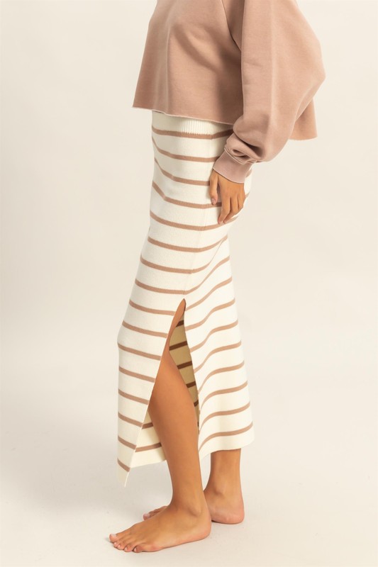 Side Slit Striped Bodycon Sweater Skirt