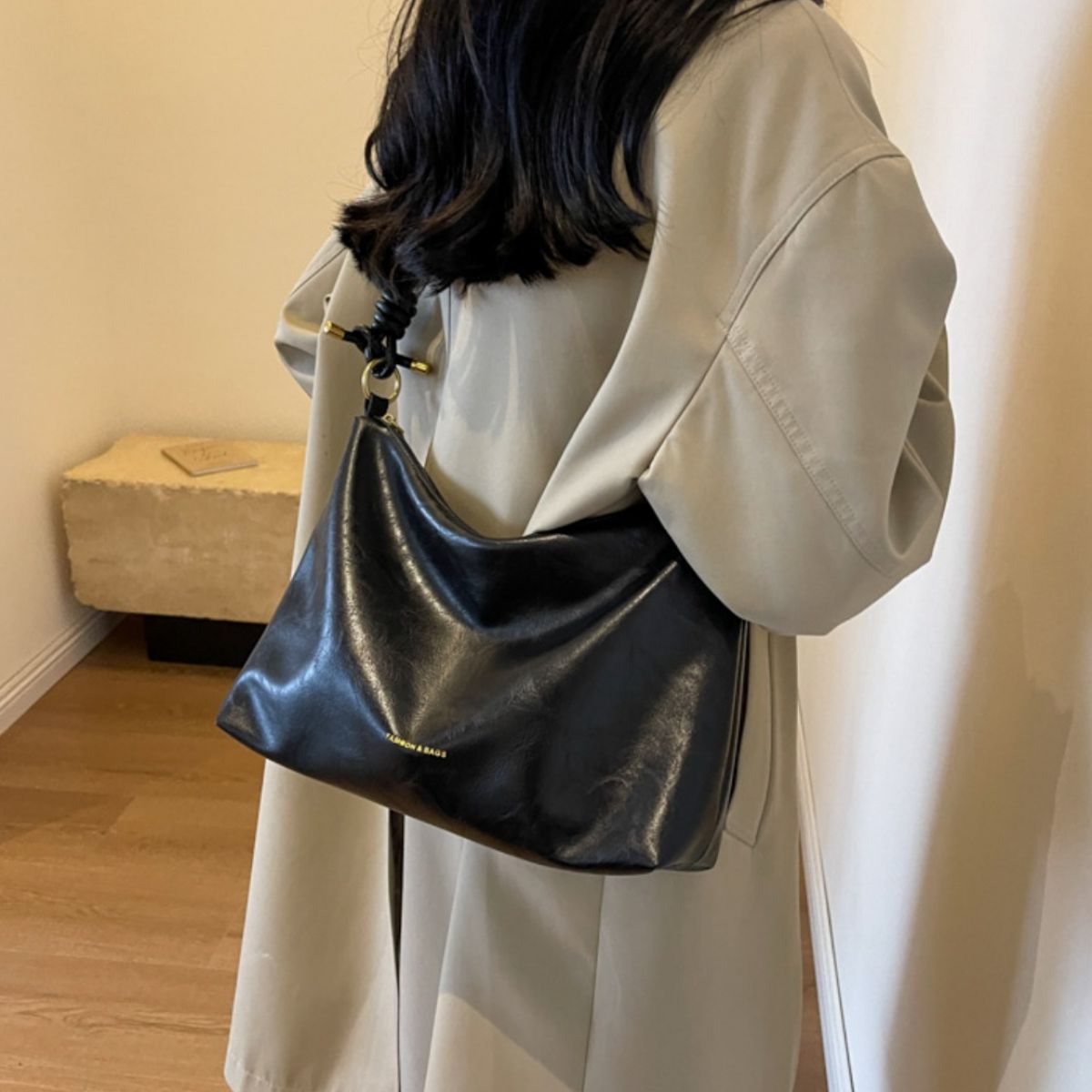 Knotted Strap Leather Handbag