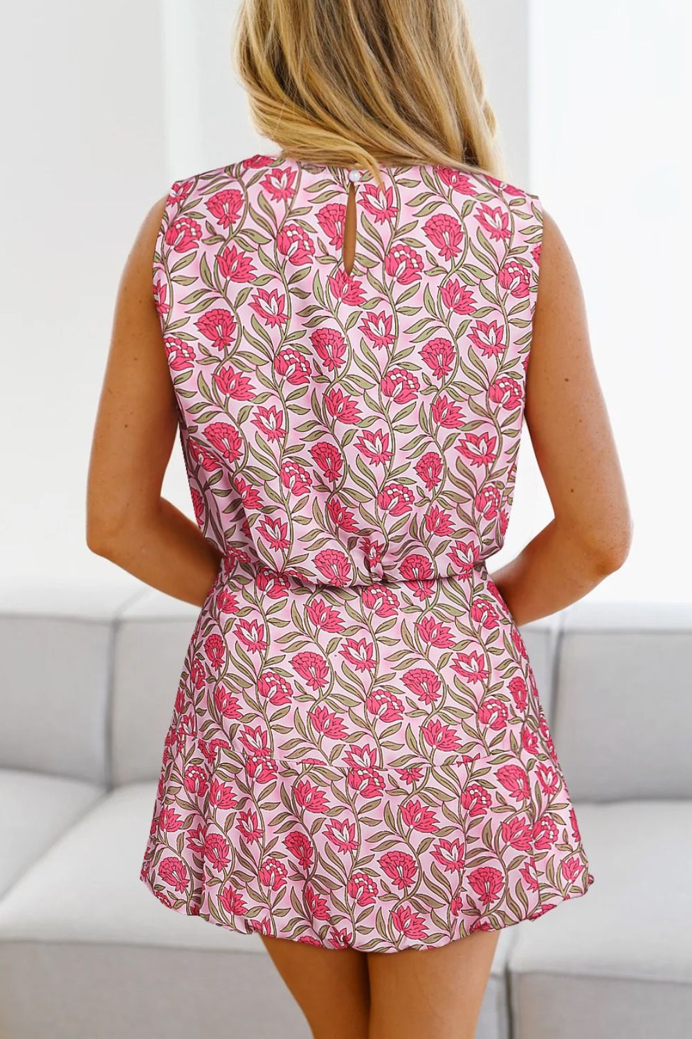 Floral Print Cropped Tank and Mini Skirt Set