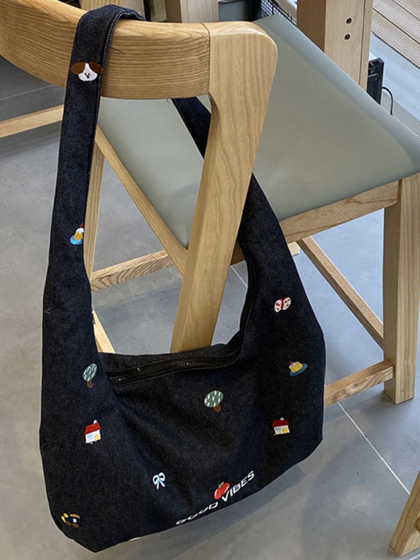 Embroidered Denim Crossbody Bag