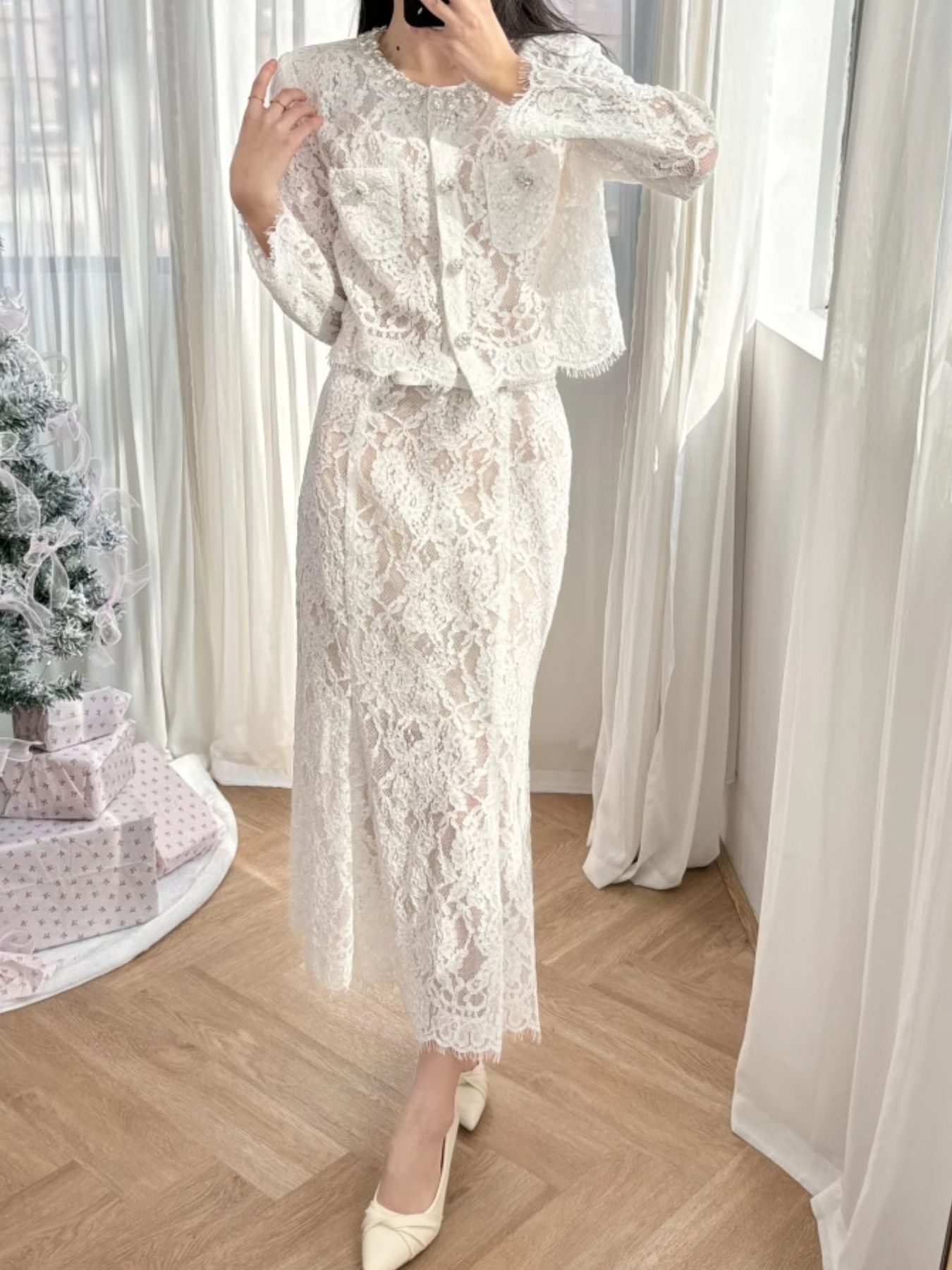 Lace Snap Down Top and Skirt Set