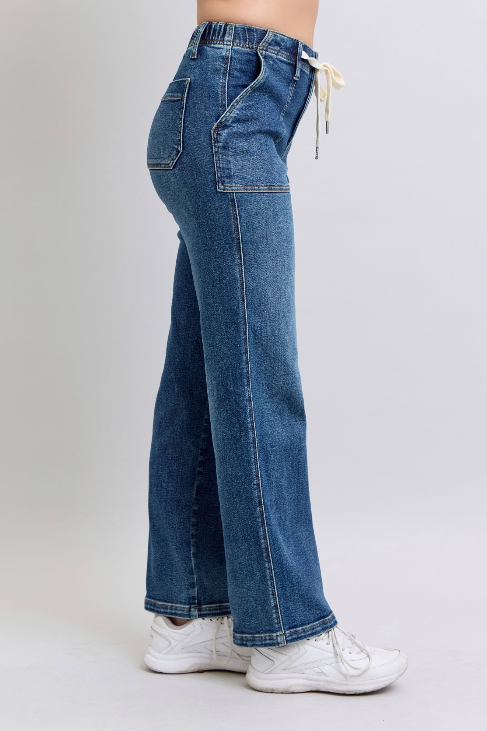 Drawstring Straight Jeans with Pockets