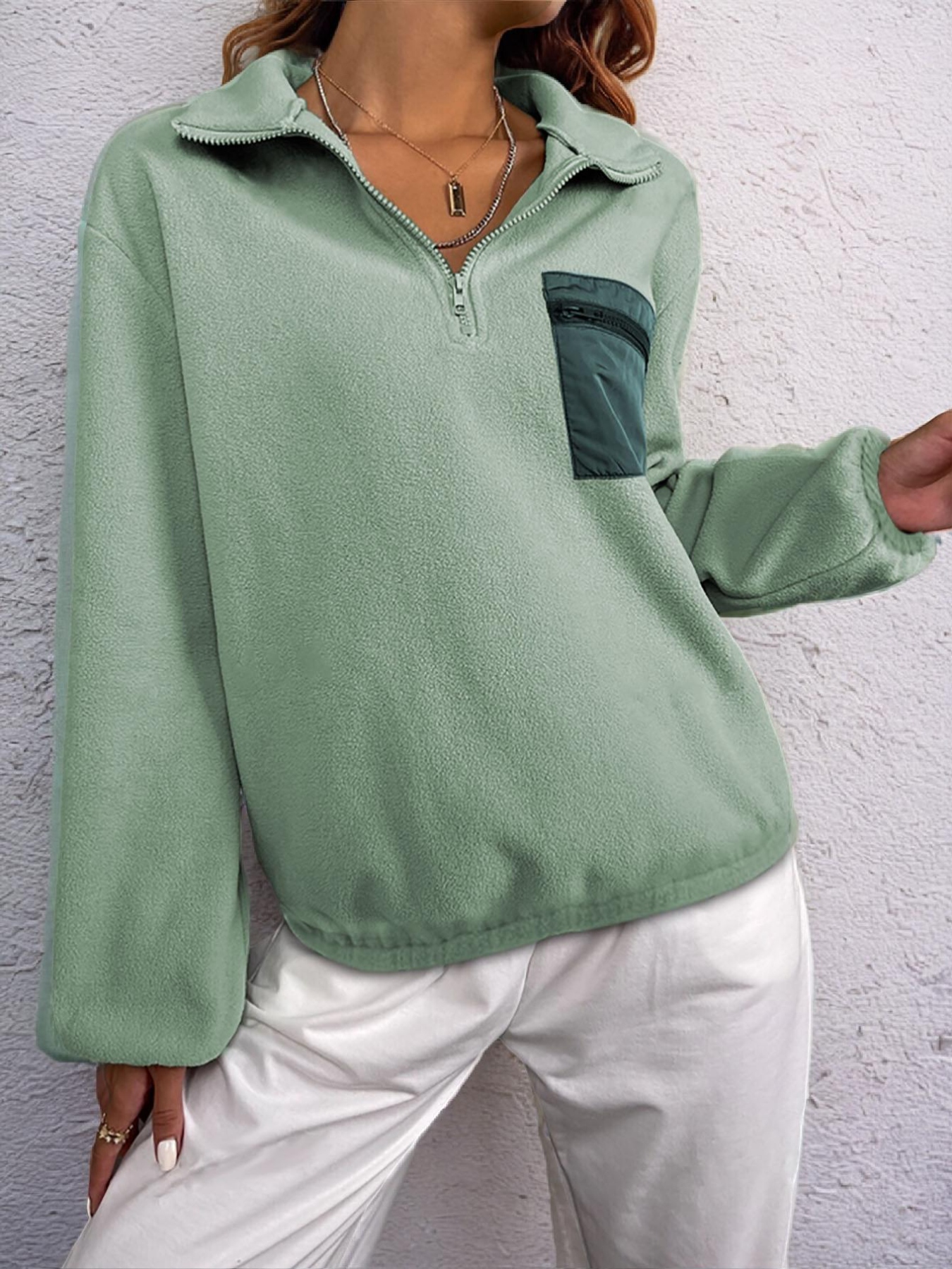 Half Zip Dropped Shoulder Sweatshirt