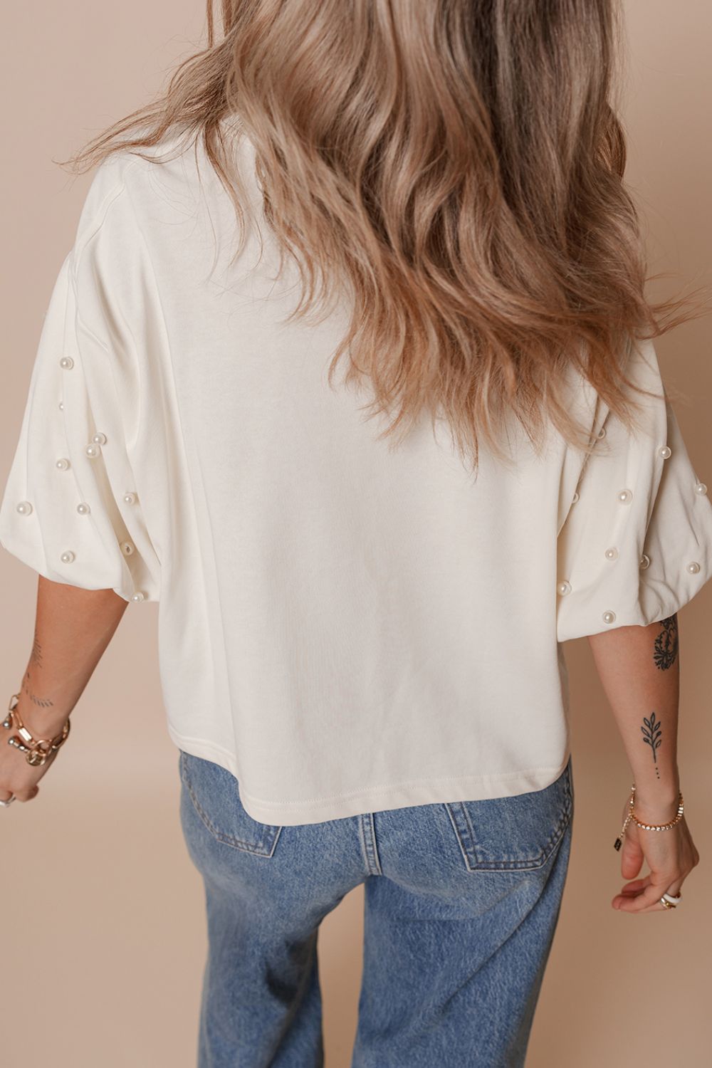 Bowknot Graphic Pearl Puff Half Sleeve T Shirt