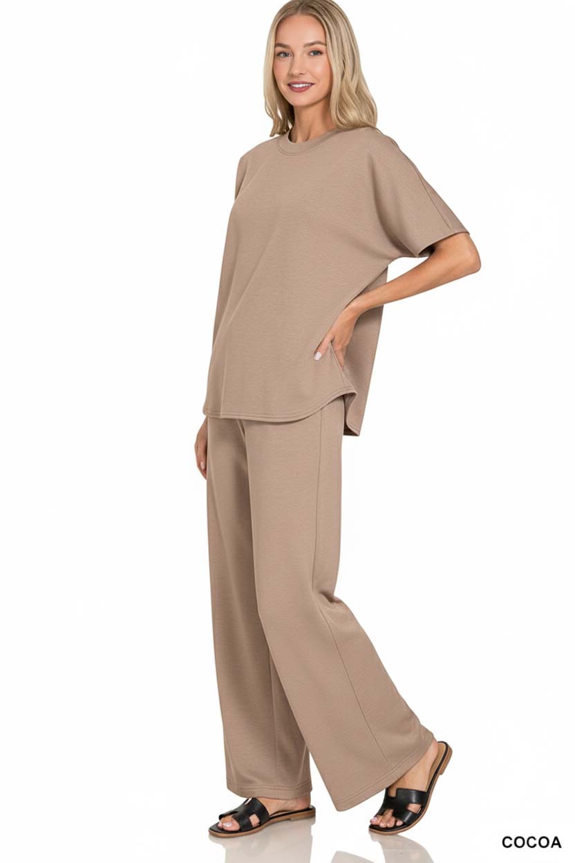 Scuba Curbed Hem Top & Pants Set