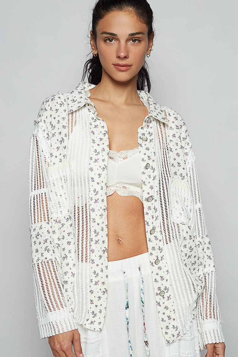 Floral Crochet Patchwork Long Sleeve Shirt