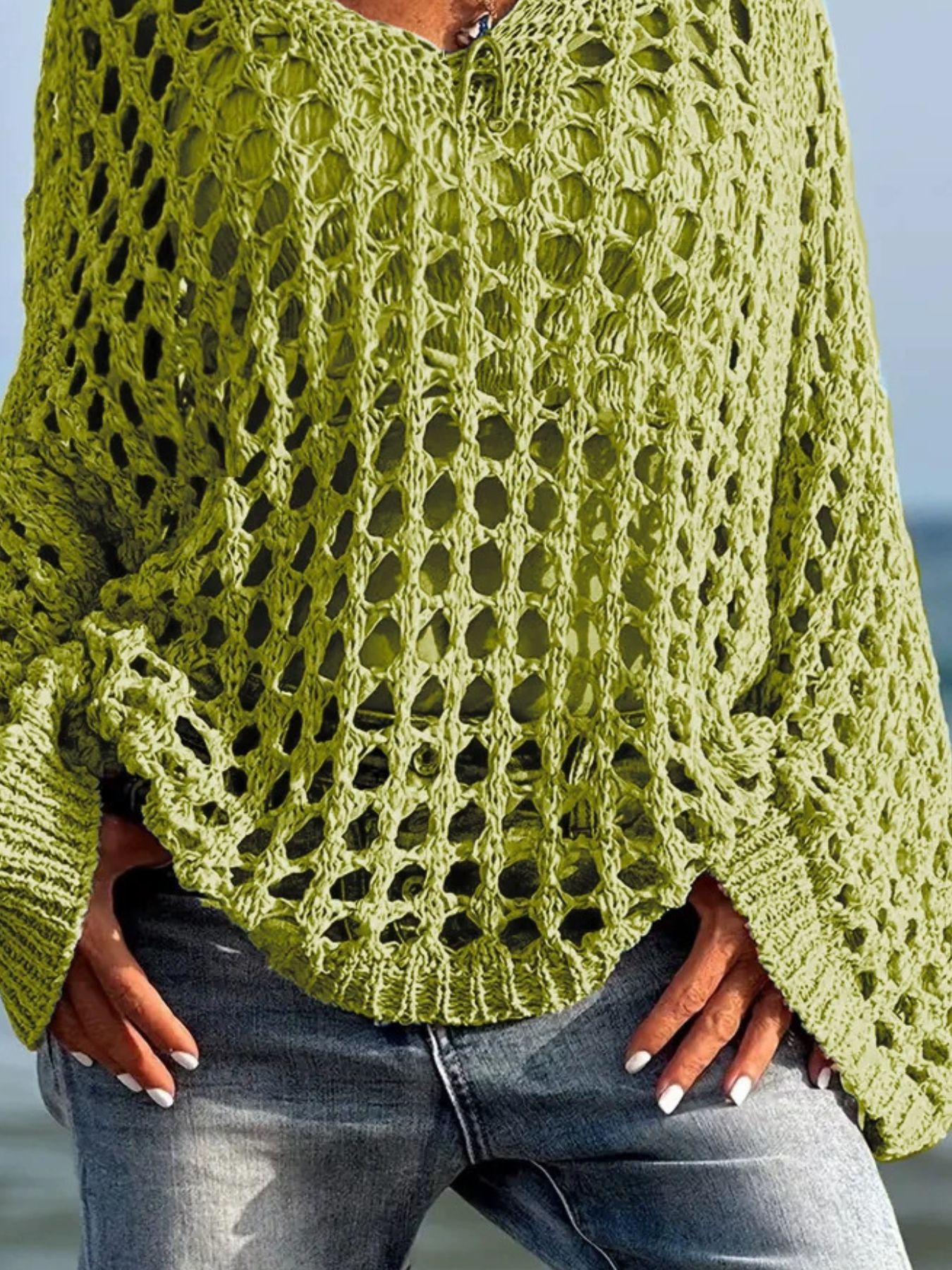Crochet Long Sleeve Knit Cover Up view 3