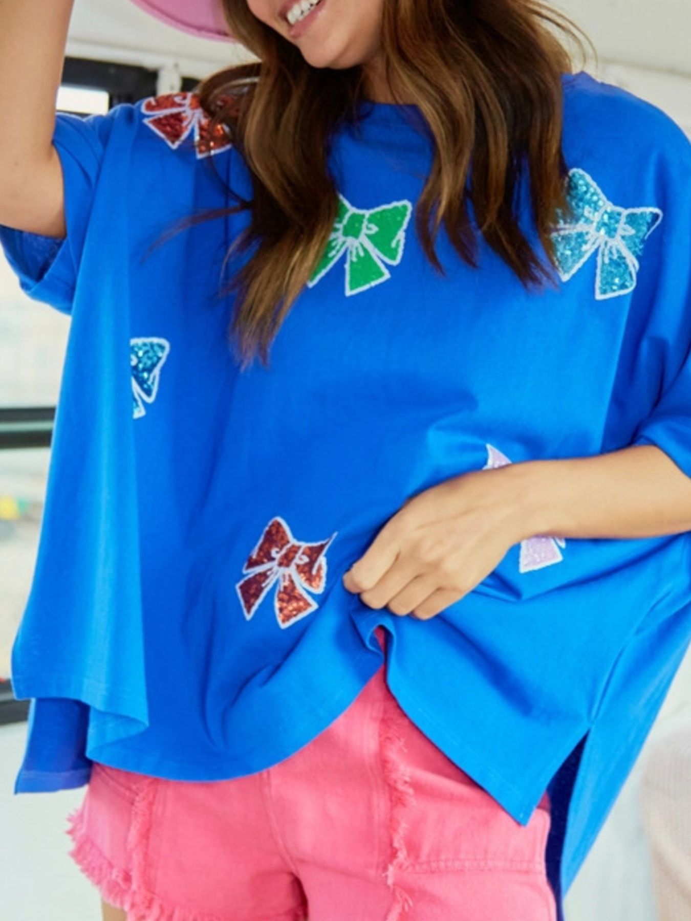 Sequin Bow Round Neck T-Shirt