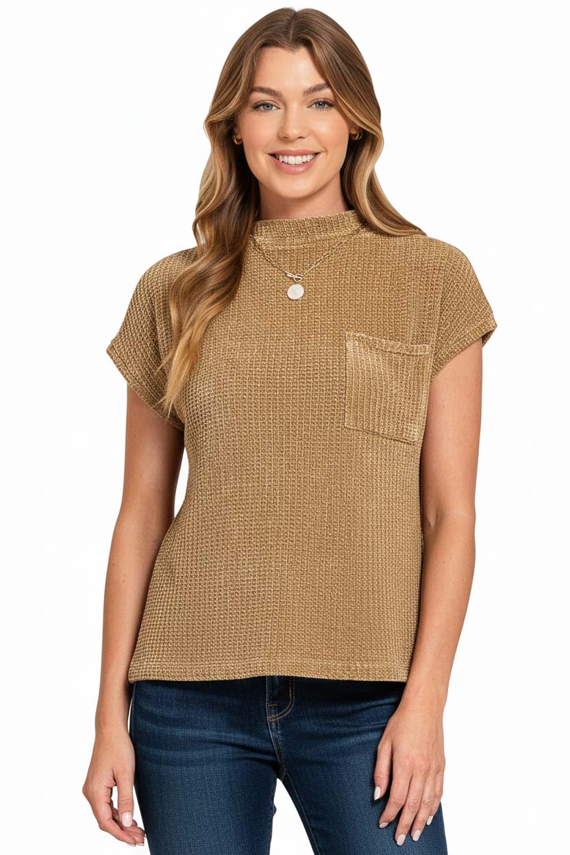 Chenille Waffle Short Sleeve Sweater