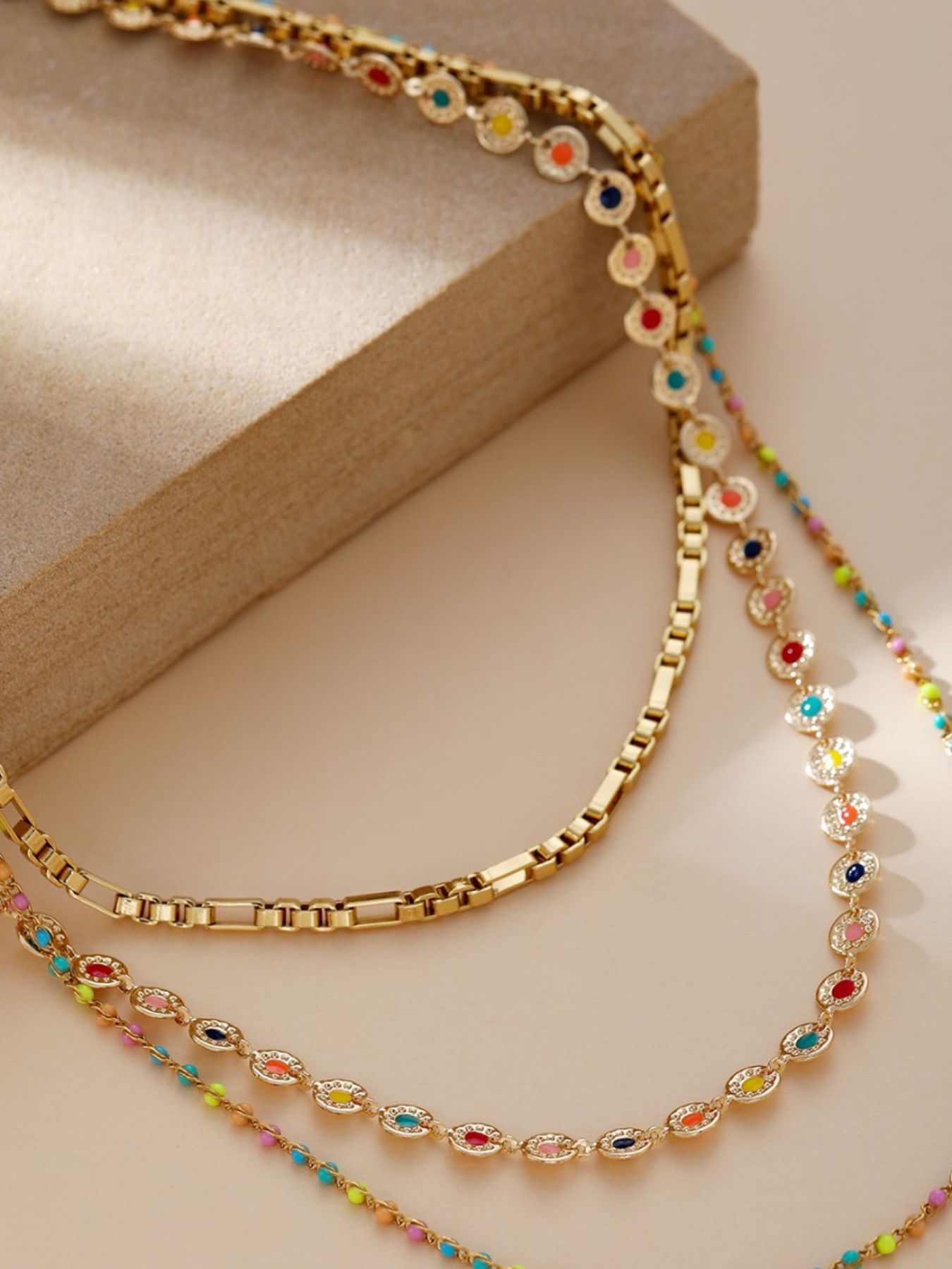18K Gold-Plated Layered Resin Bead Necklace