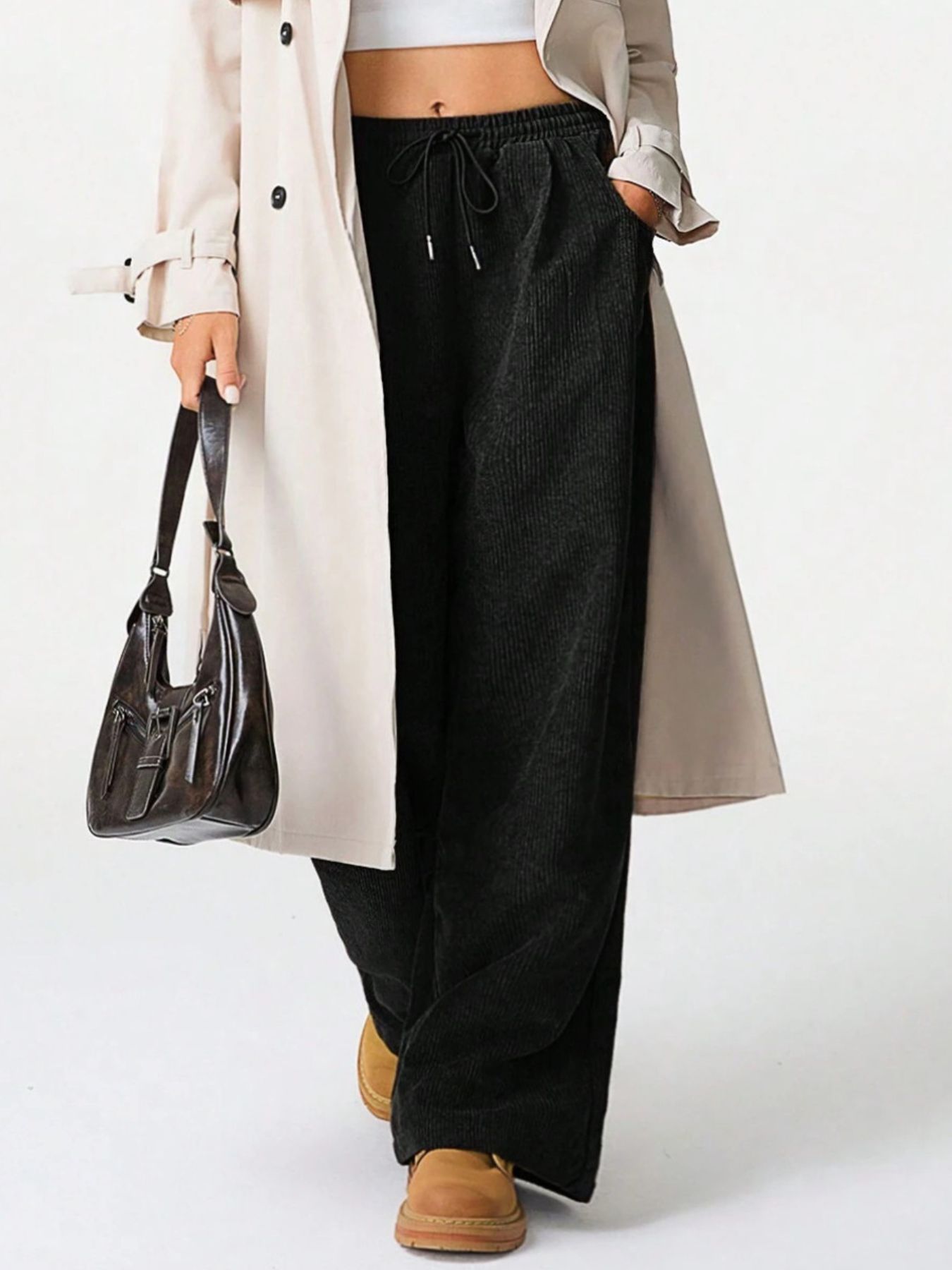 Wide Leg Corduroy Drawstring Pants