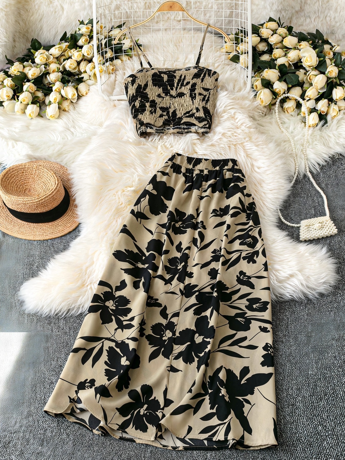 Smocked Printed Cami and Skirt Set