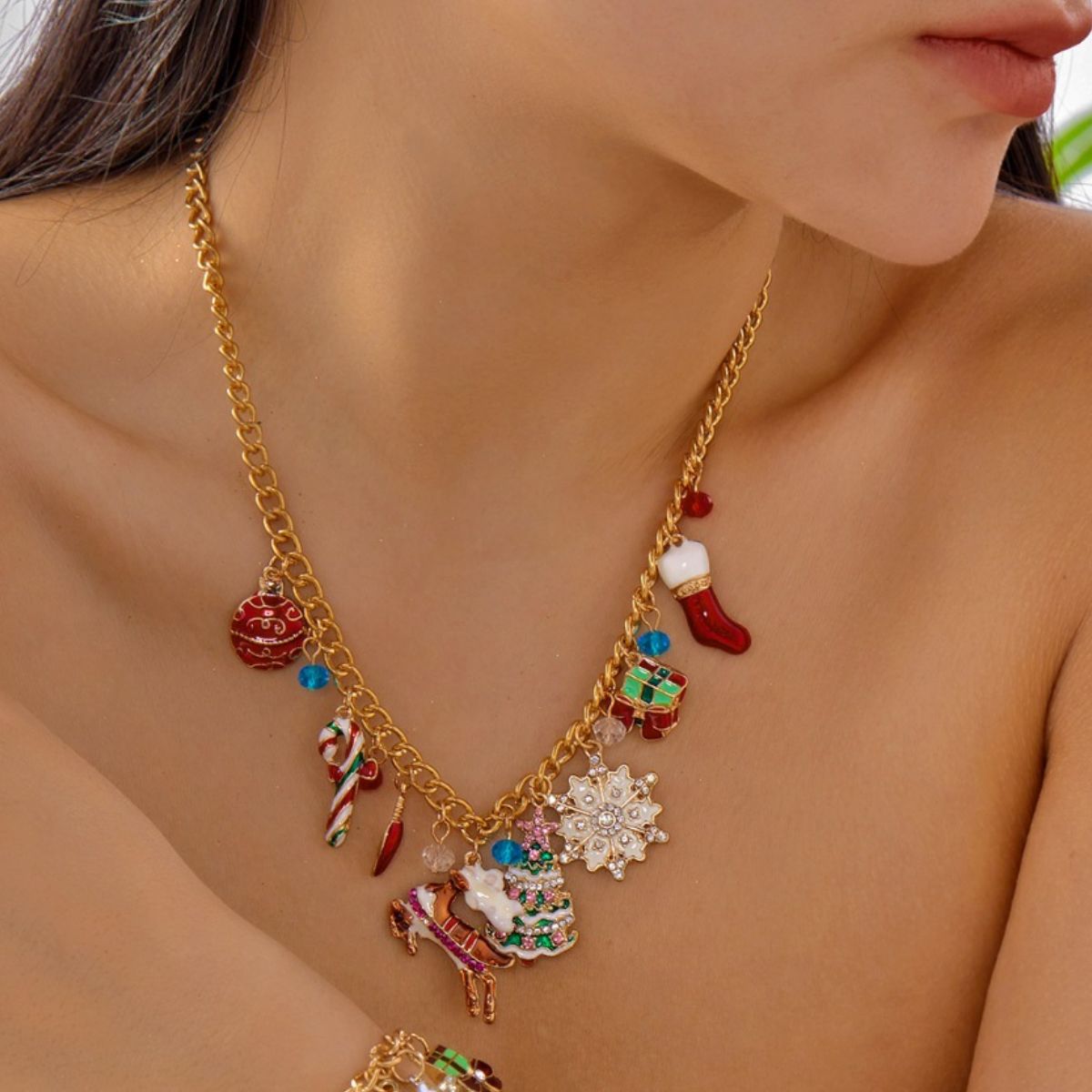 18K Gold-Plated Christmas Charm Necklace