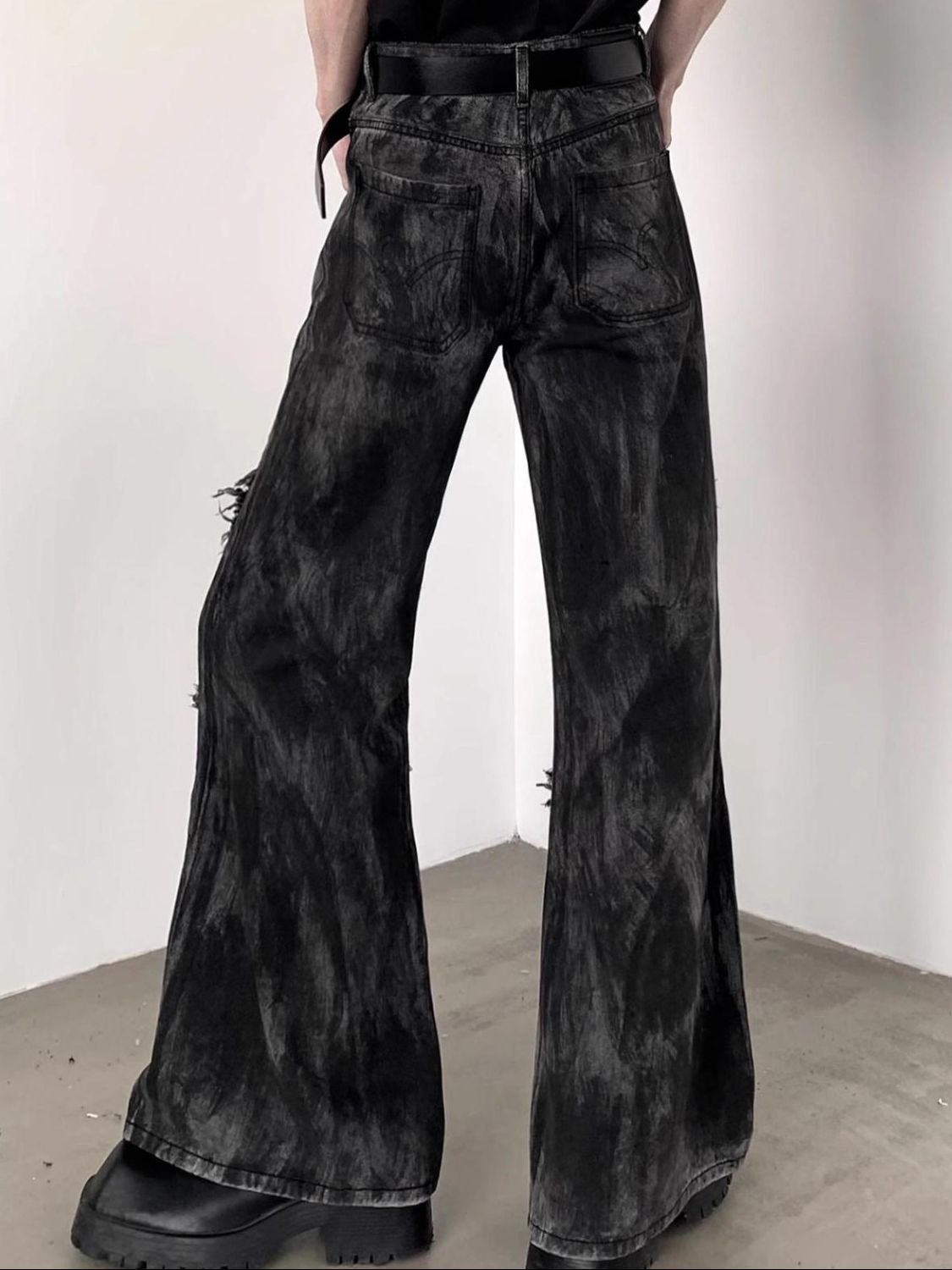 Men's Plus Size Raw Hem Flare Jeans