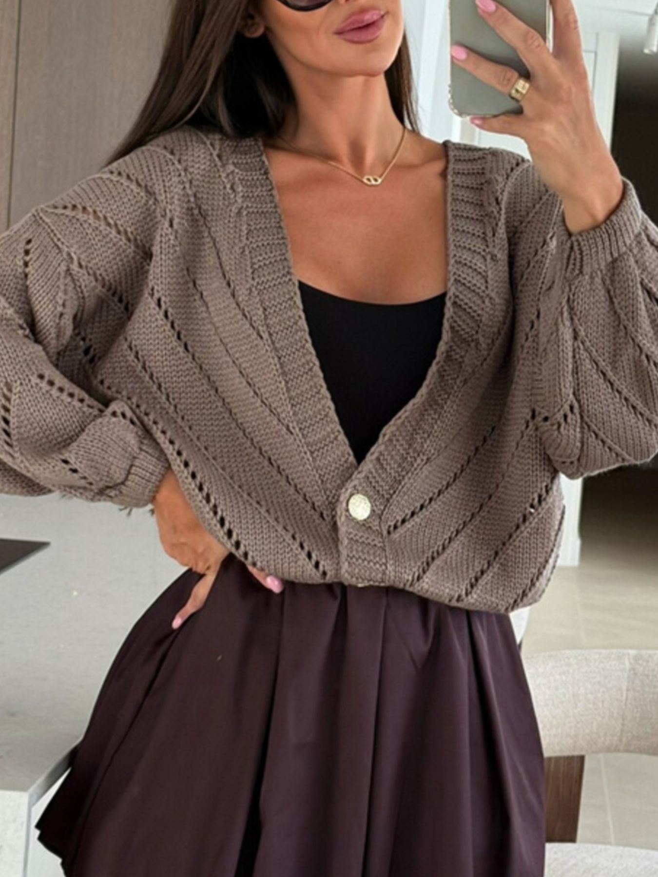 Openwork Long Sleeve Cardigan