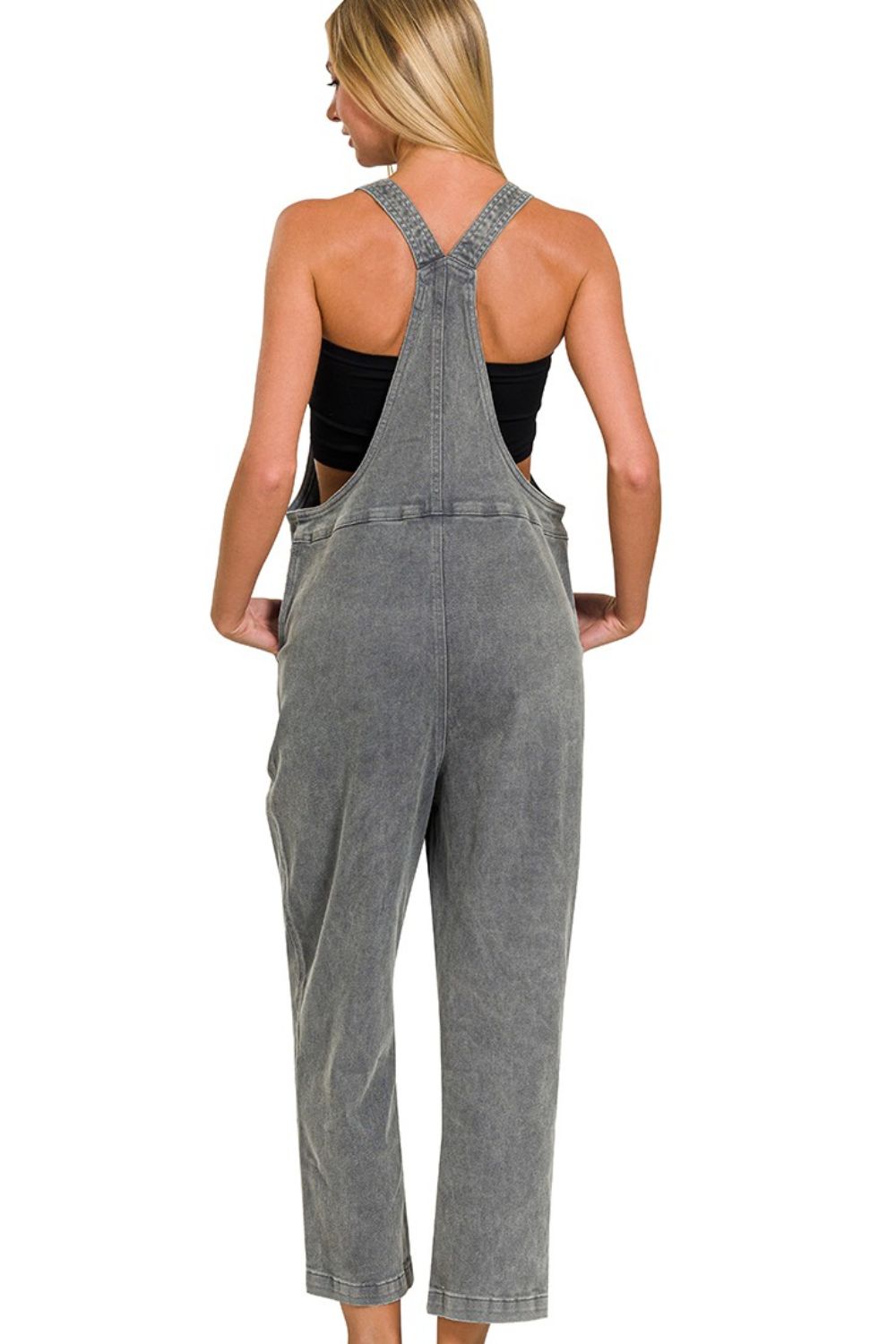 Washed Knot Strap Relaxed Fit Overalls