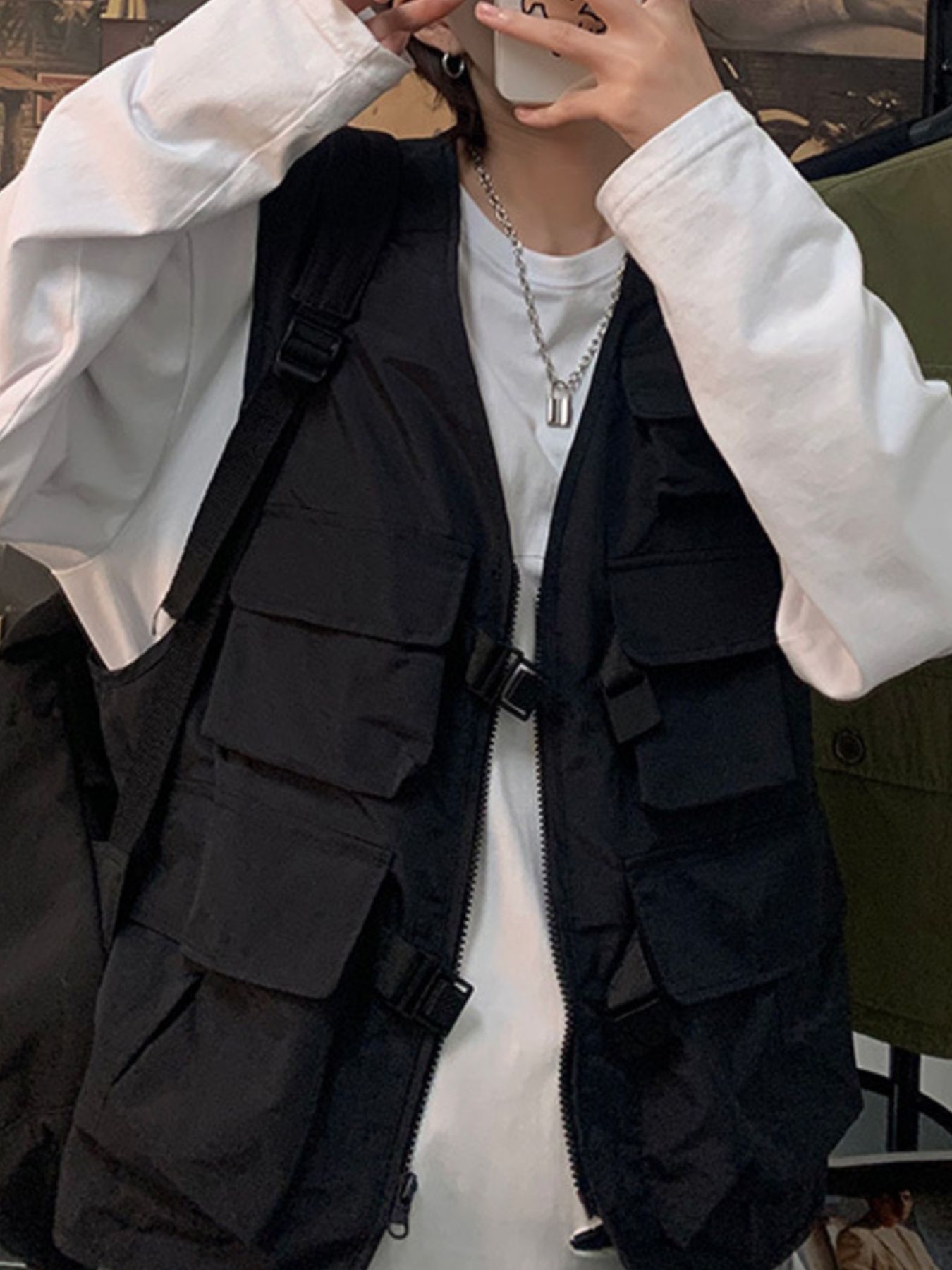 Men's Plus Size Zip Up Multi-Pocket Vest