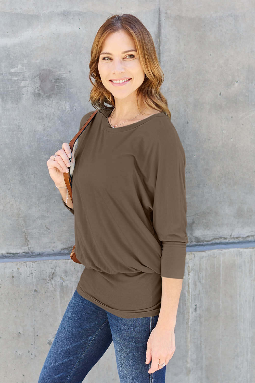 Full Size Round Neck Batwing Sleeve Top