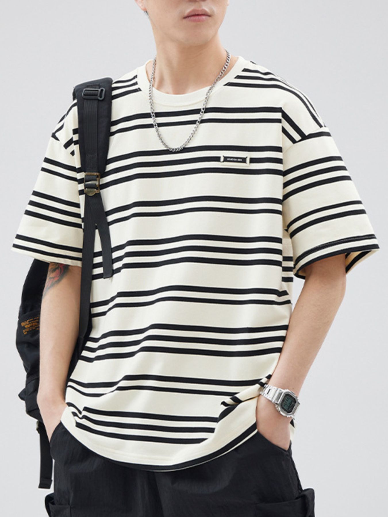 Men's Plus Size Striped Relaxed Fit T-Shirt