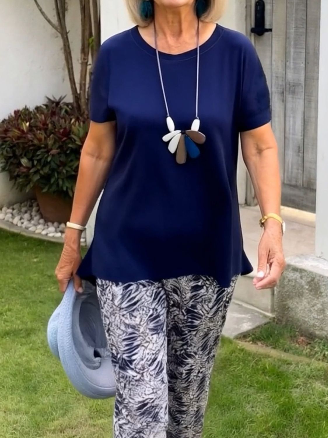 Full Size Round Neck Short Sleeve Top and Pants Set Plus Size