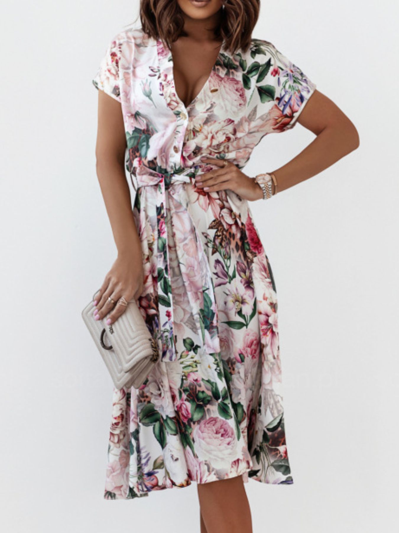 Floral Short Sleeve Midi Dress