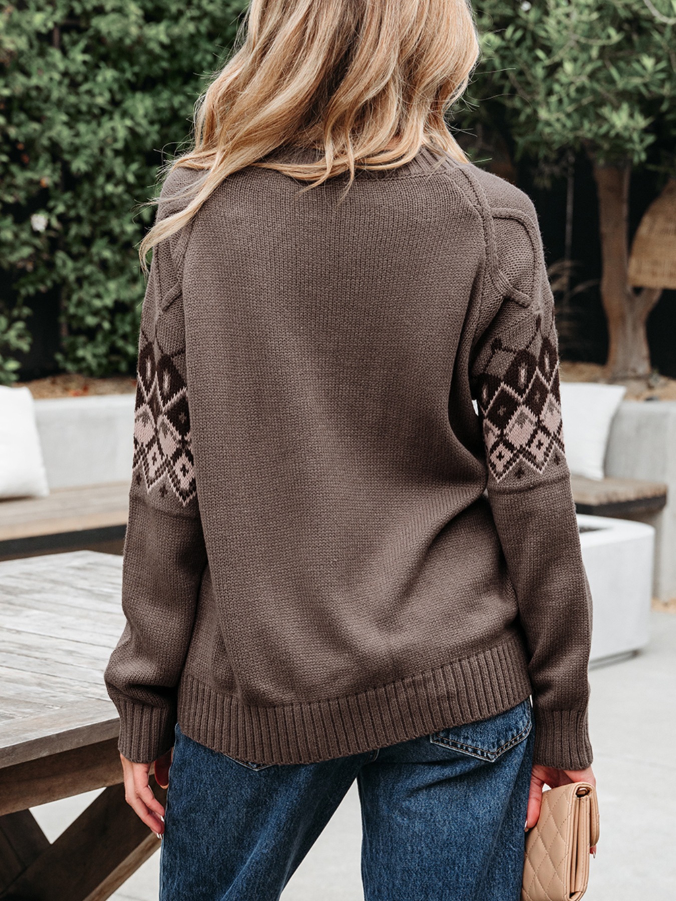 Geometric Round Neck Long Sleeve Sweater