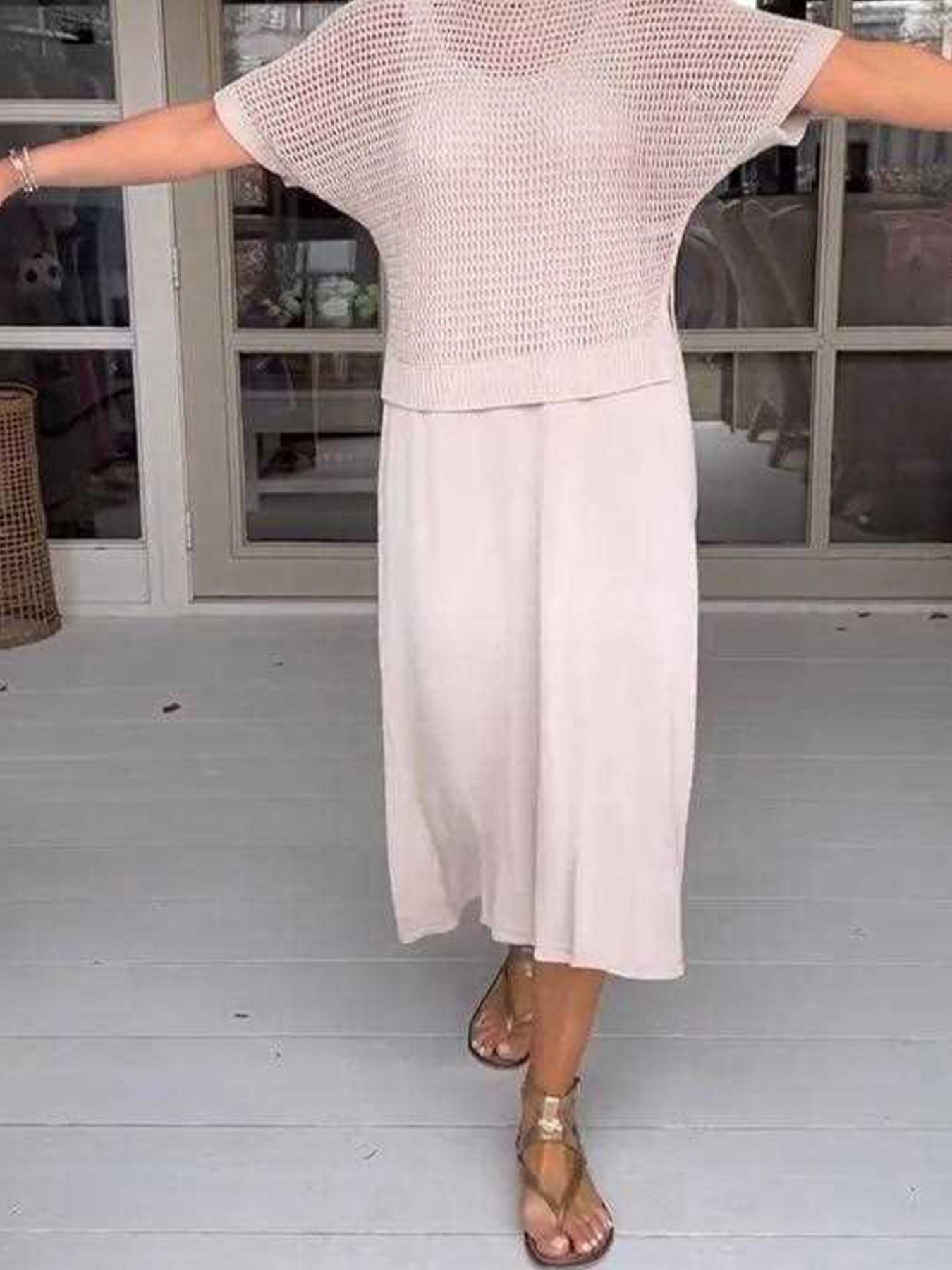 Full Size Openwork Knit Cover Up and Dress Set Plus Size