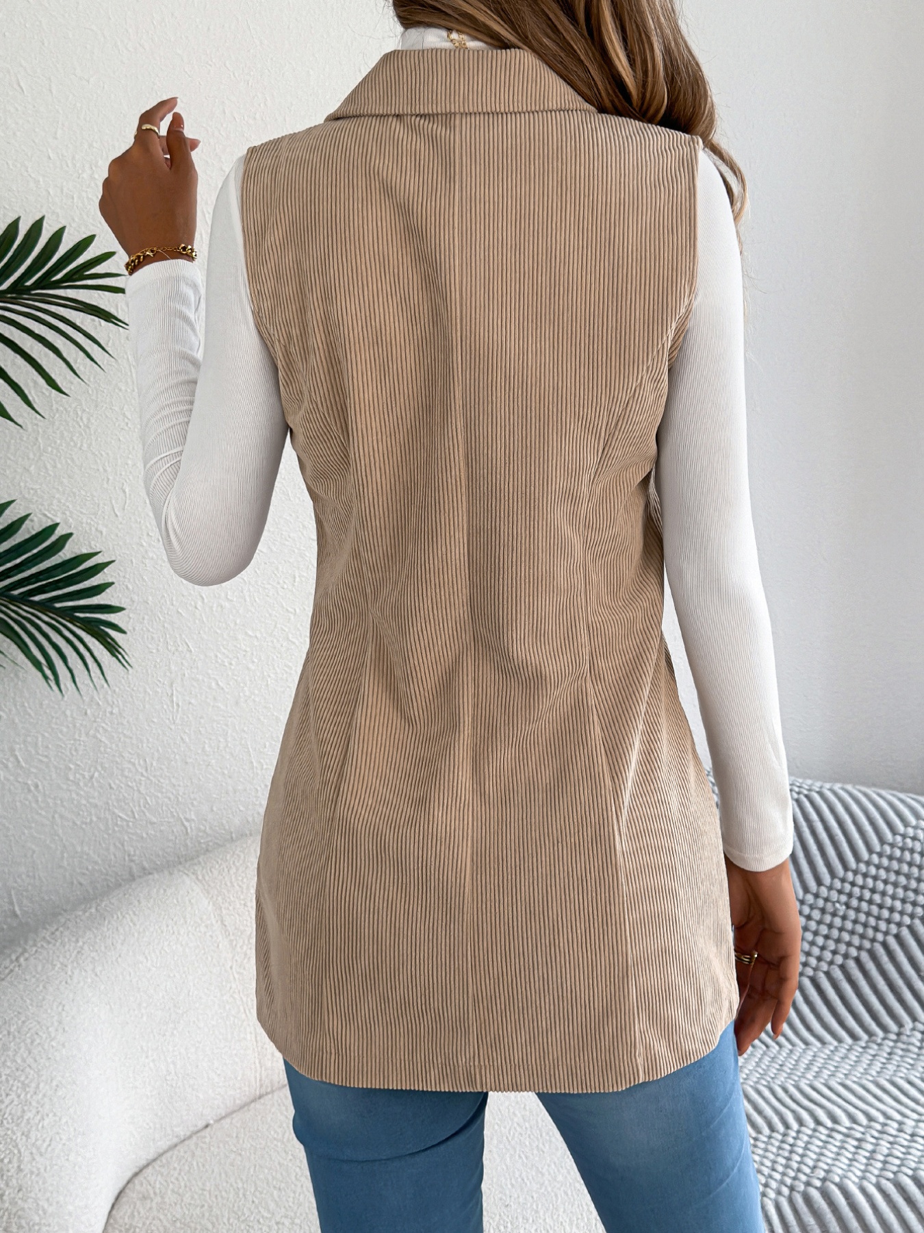 Button-Front Longline Vest Coat