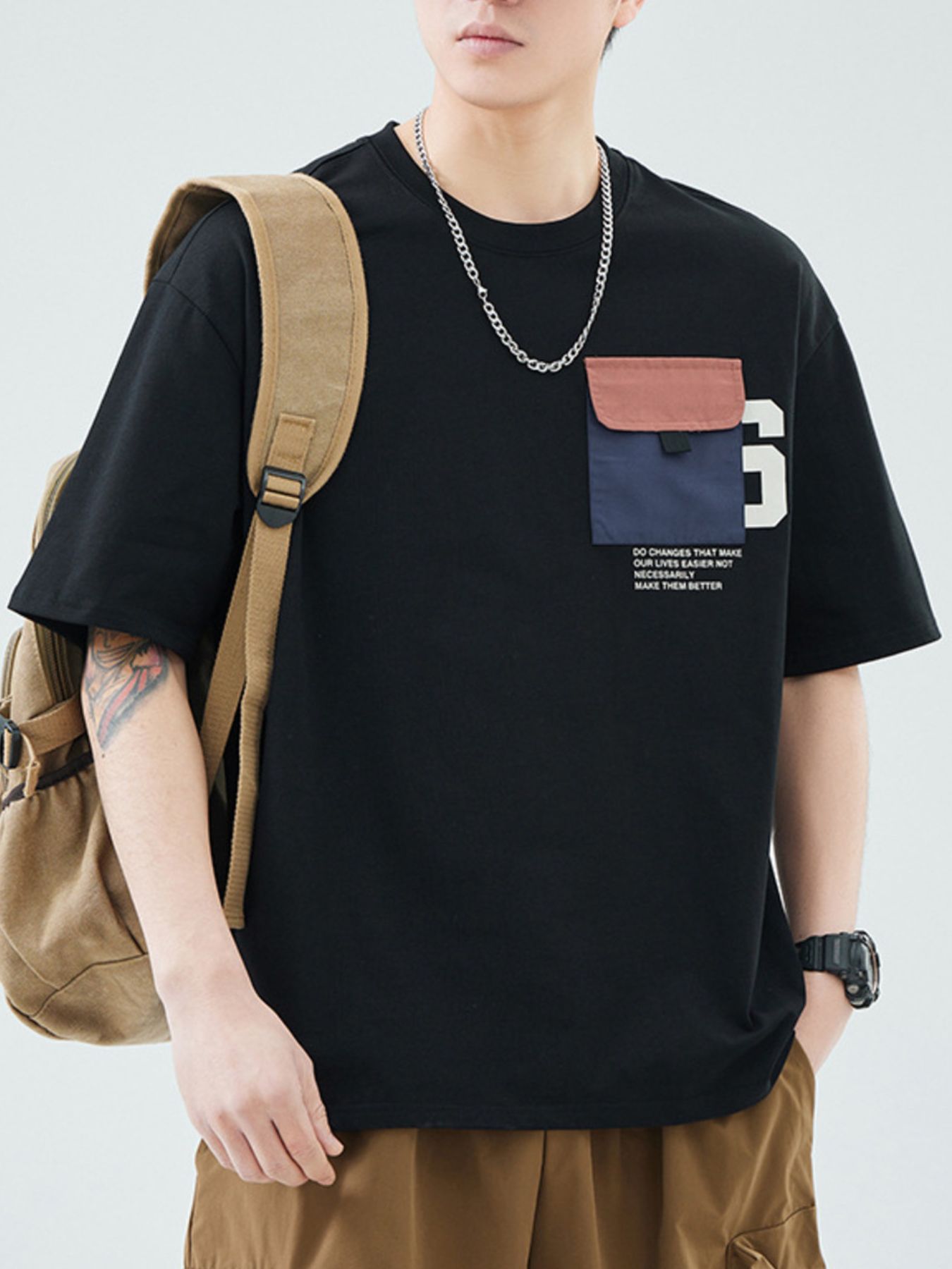 Men's Plus Size Geometric Color Block Pocket T-Shirt