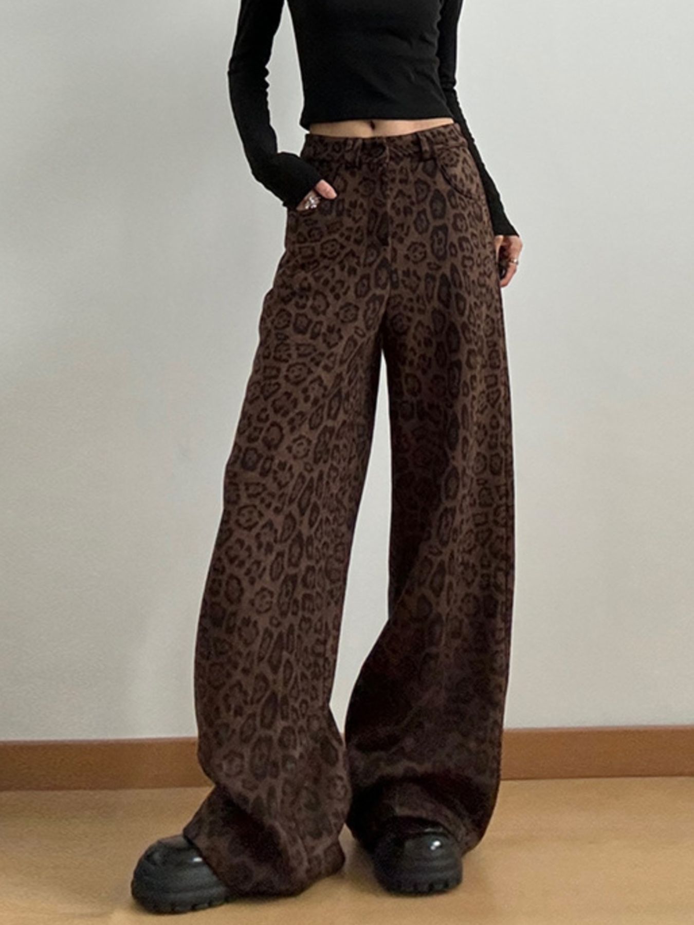 Leopard Print Wide Leg High Waist Pants