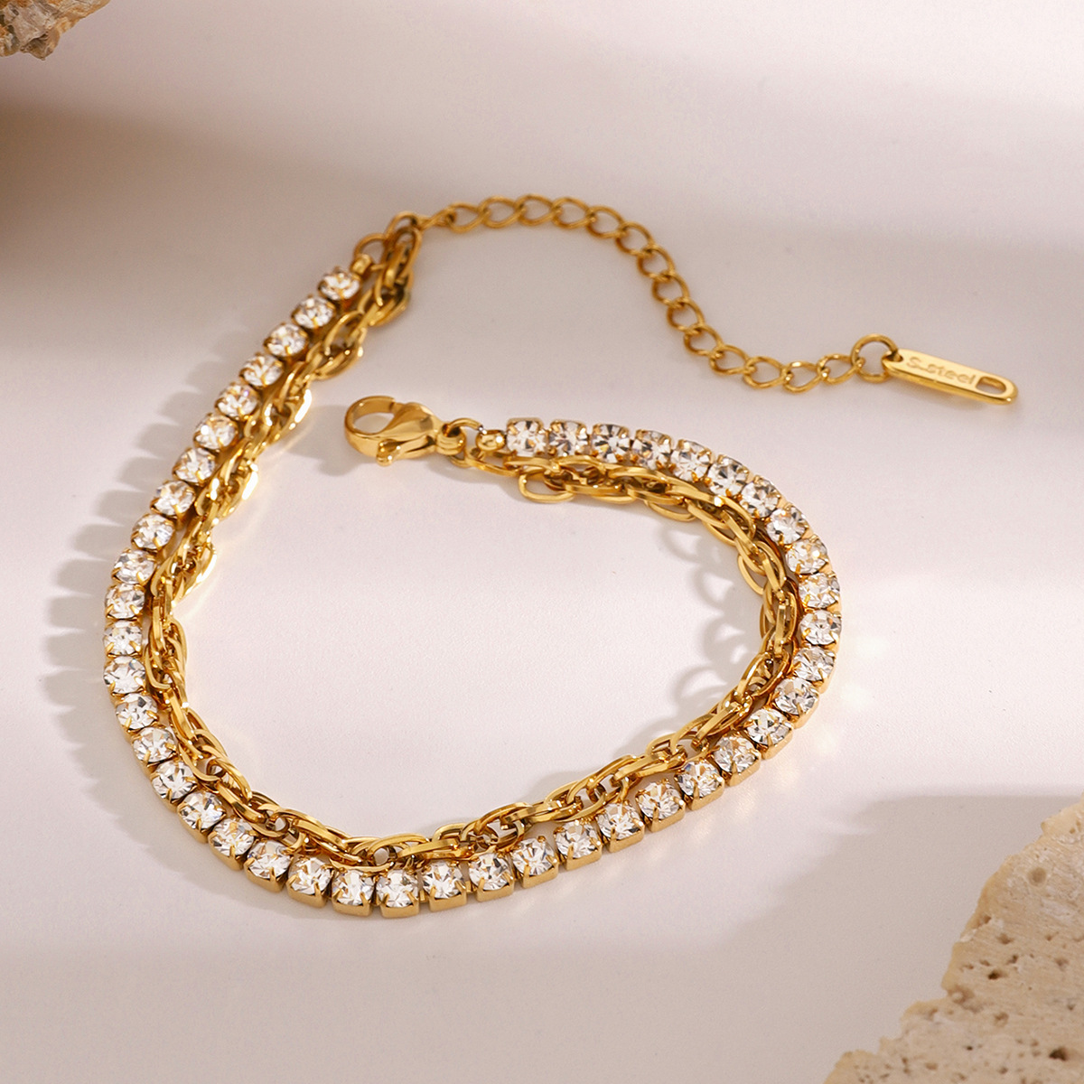 18K Gold-Plated Rhinestone Double Layered Bracelet