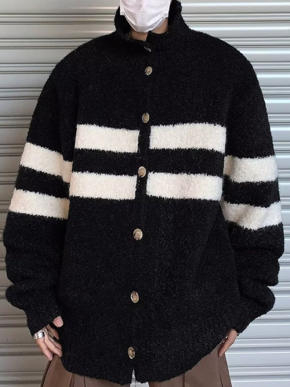 Men's Striped Knit Button-Down Cardigan