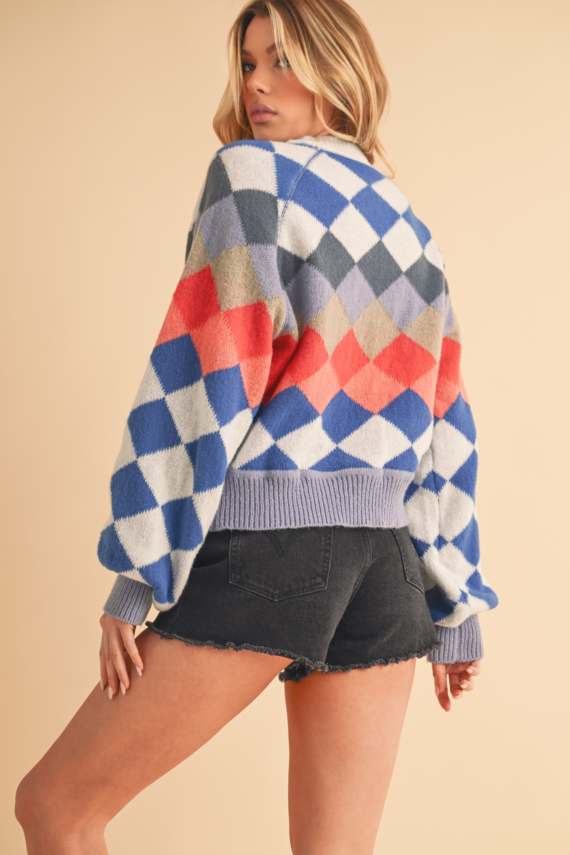 Diamond Mock Neck Raglan Sleeve Sweater