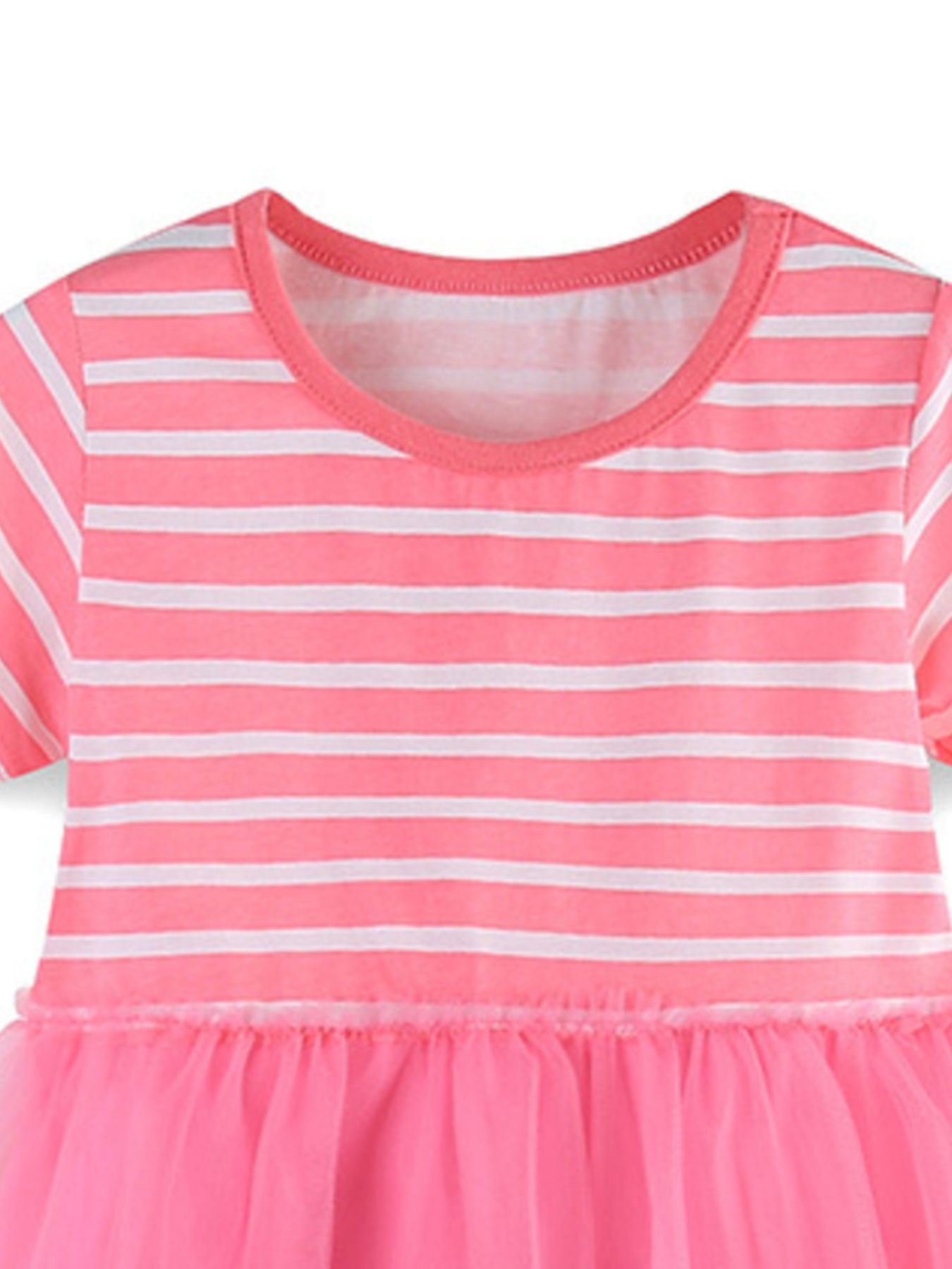 Children's Striped Tulle Dress with Bunny Applique 3